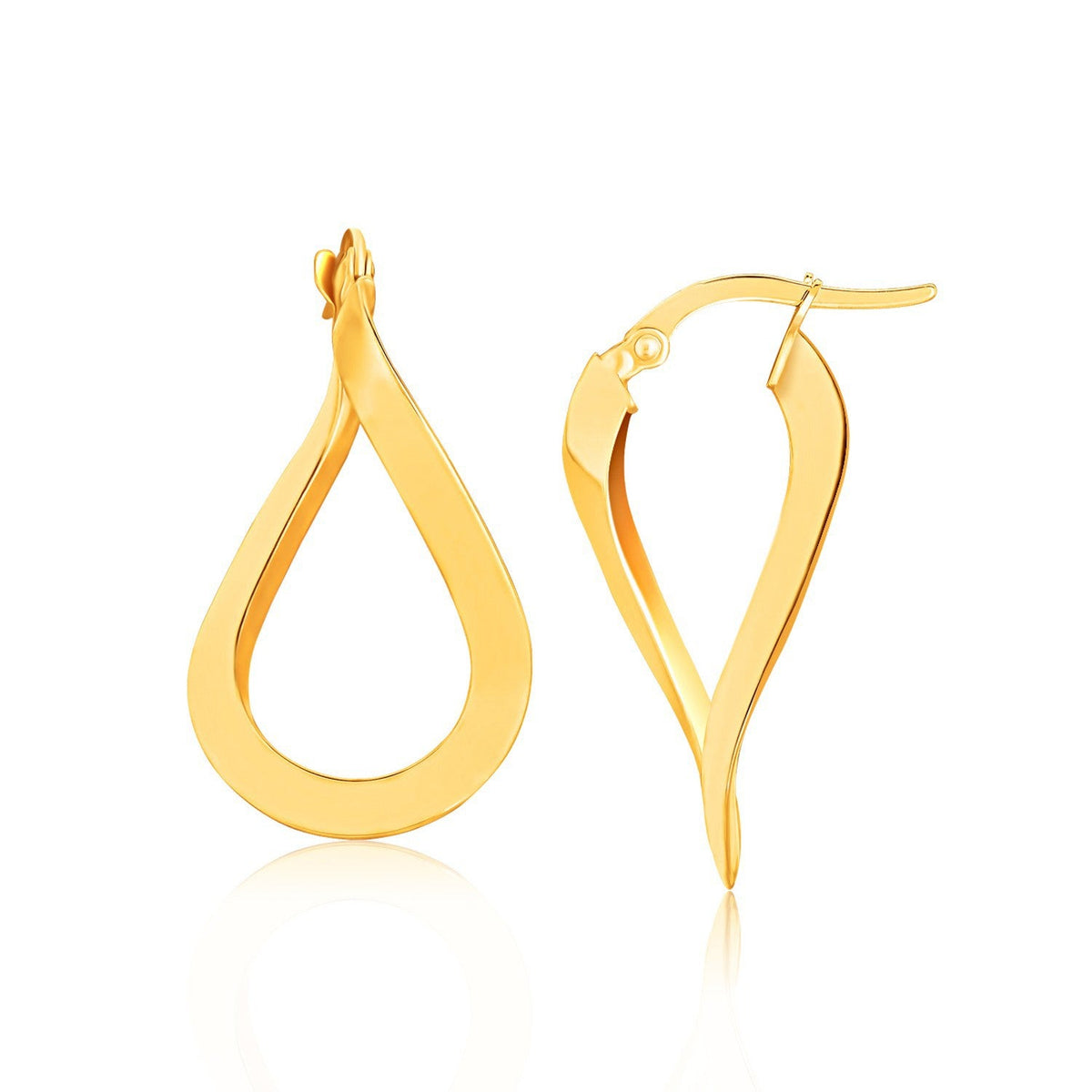 Pendientes de aro retorcidos pulidos planos de oro amarillo de 14k