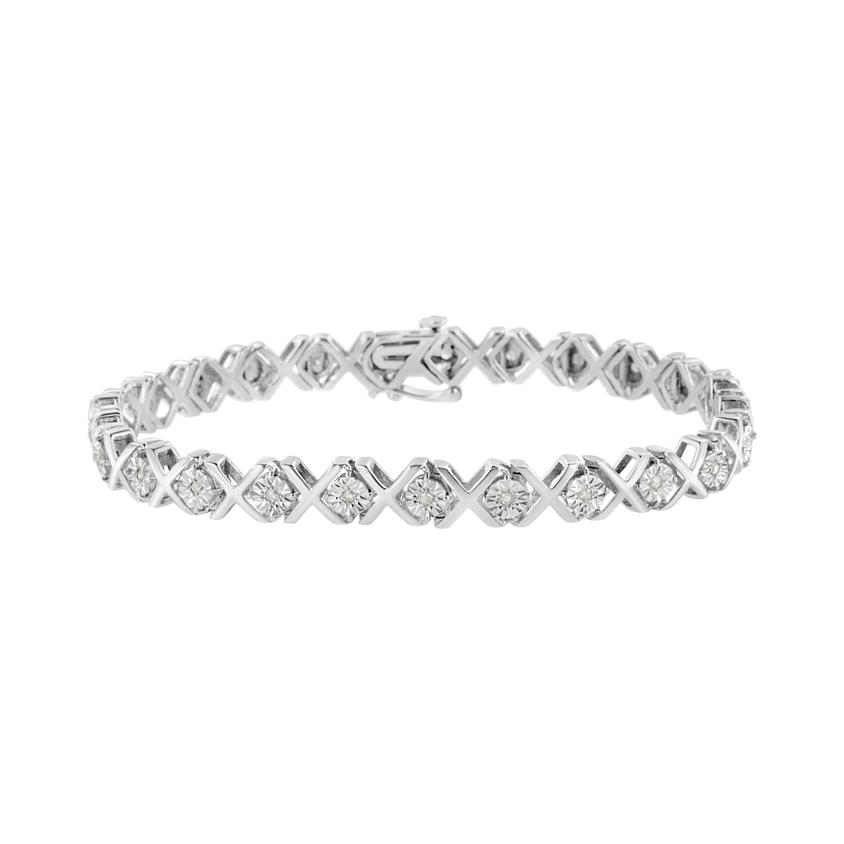 Pulsera de eslabones en "X" de plata de ley .925 con diamantes engastados "milagro" de 1/4 qt. (Color I-J, Claridad I3) - 7.25"