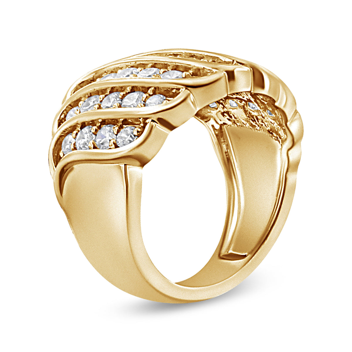 Anillo de banda de varias filas de diamantes de 2.00 Cttw de plata de ley 925 bañada en oro amarillo de 14K (color J-K, claridad I1-I2) - Talla 7