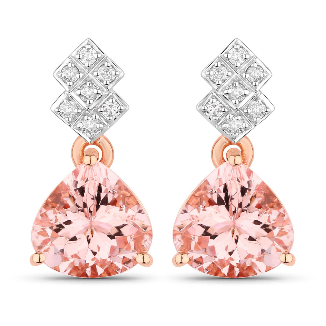 3.31 Carat Genuine Morganite and White Diamond 14K Rose Gold Earrings
