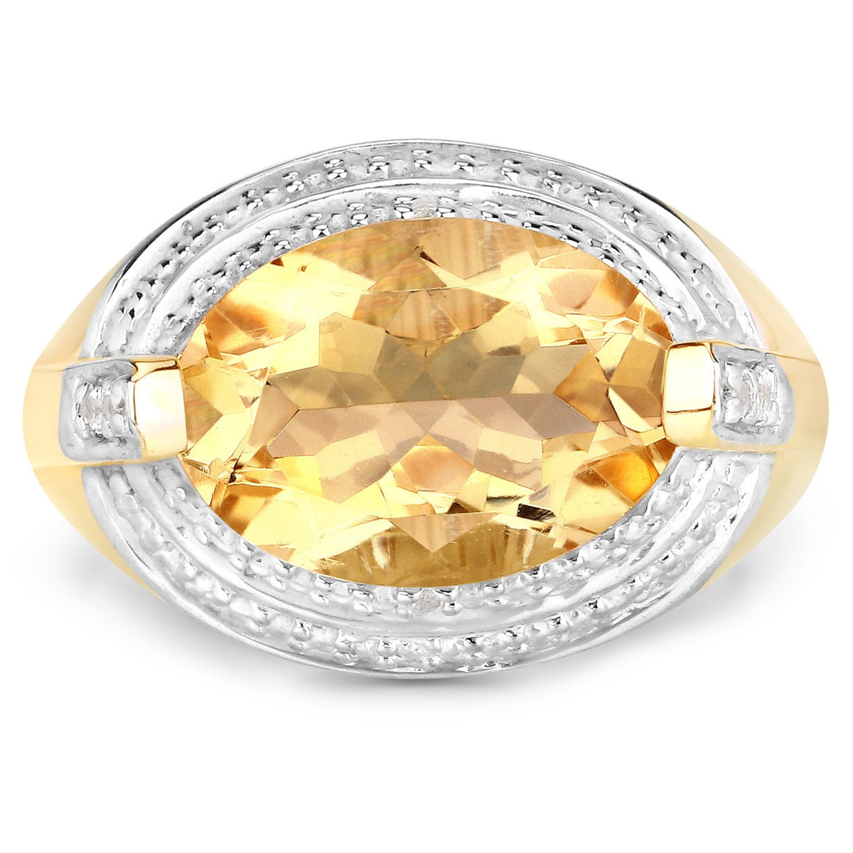Anillo de Plata de ley .925 con Citrino Genuino de 4.56 Quilates y Diamante Blanco