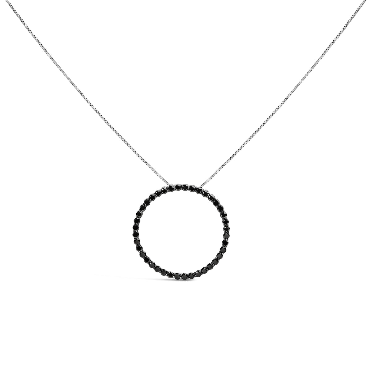 Collar con colgante de plata de ley .925 con diamantes negros de 4.0 Cttw en aro abierto y círculo de 18" (Color Negro, Claridad I2-I3)