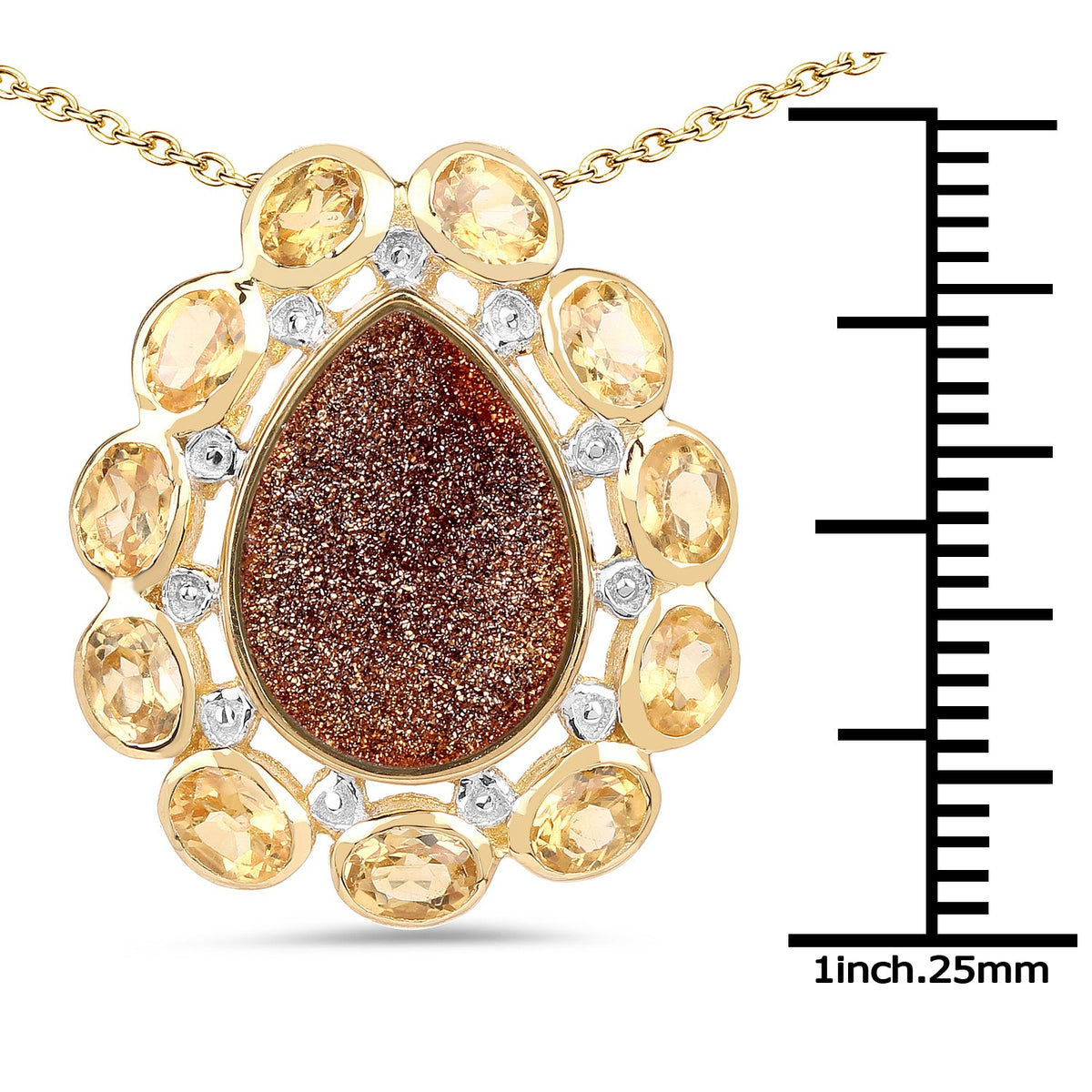 Colgante de plata esterlina .925 con baño de oro amarillo de 14K, cuarzo drusa rojo genuino de 5.14 quilates y citrino