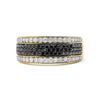 Anillo de oro amarillo de 14 quilates chapado en plata de ley .925, con diamantes blancos y negros tratados de 1 1/4 quilates en varias filas (color negro/I-J, claridad I2-I3) - Talla 10