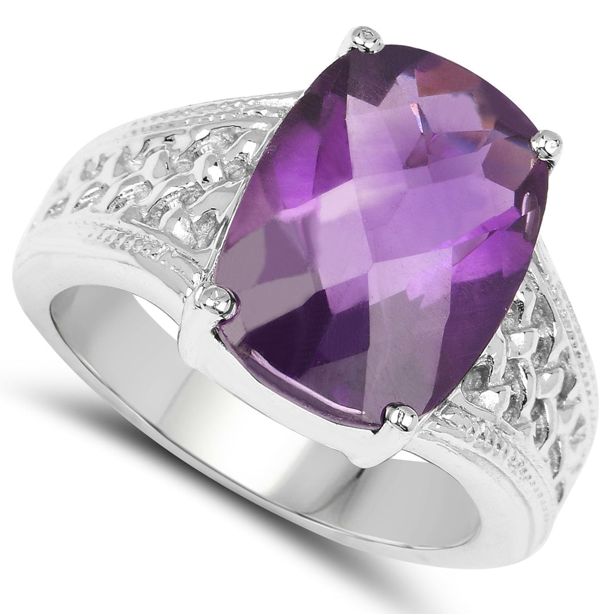 Anillo de plata de ley .925 con amatista genuina de 6.50 quilates