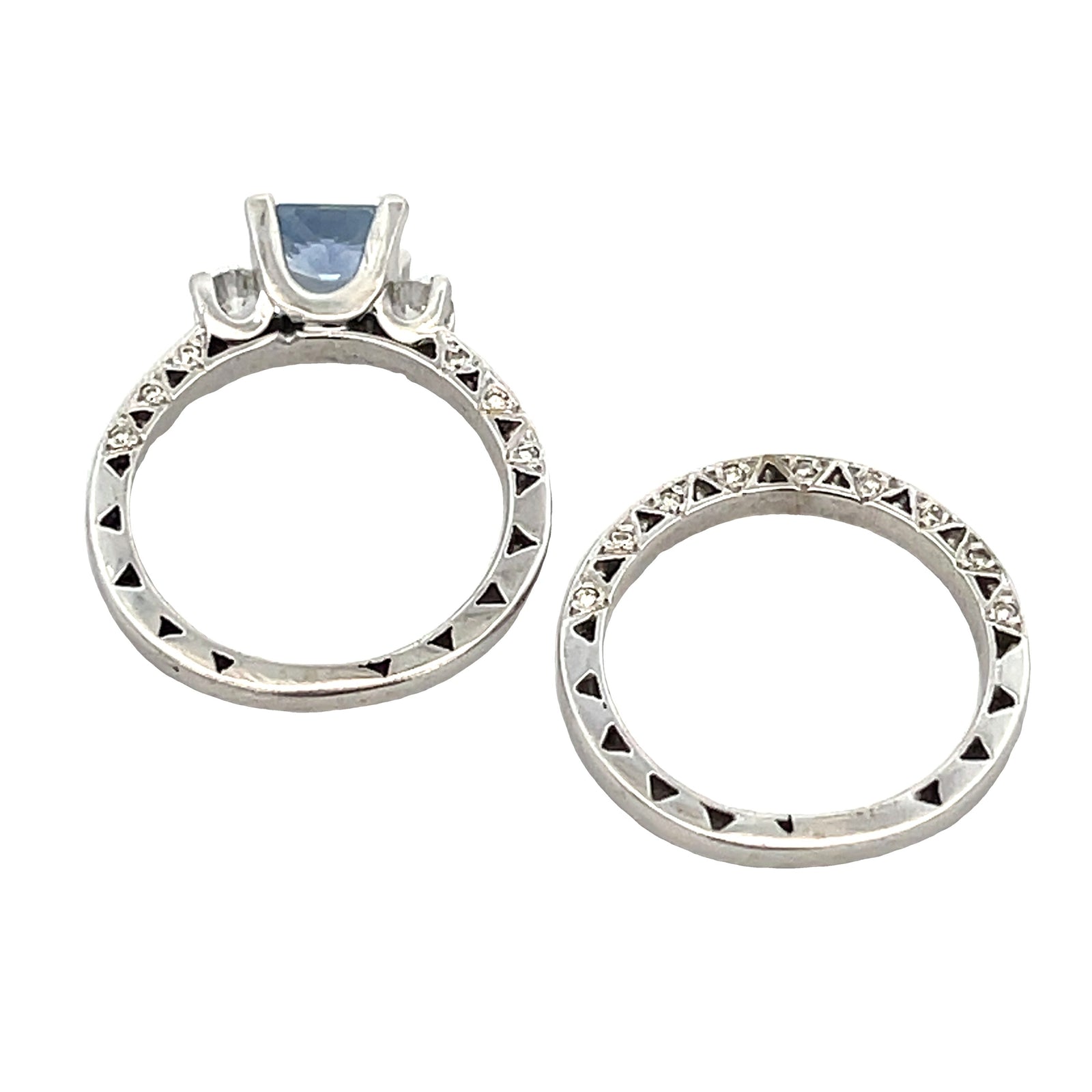 Conjunto de anillo de compromiso estilo antiguo de oro blanco de 14 K