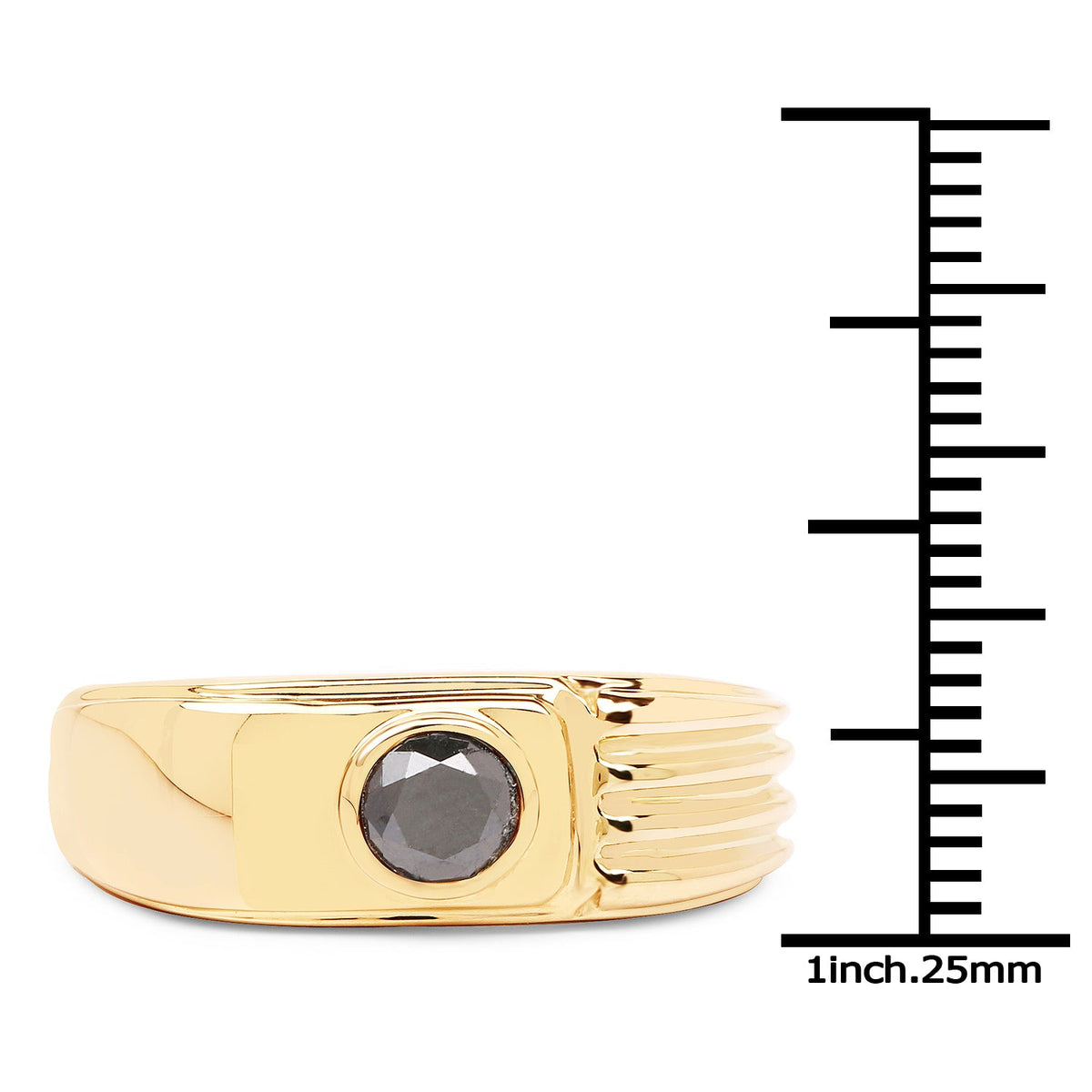 Anillo de Plata de Ley .925 Chapado en Oro Amarillo de 14K con Diamante Negro Genuino de 0.25 Quilates