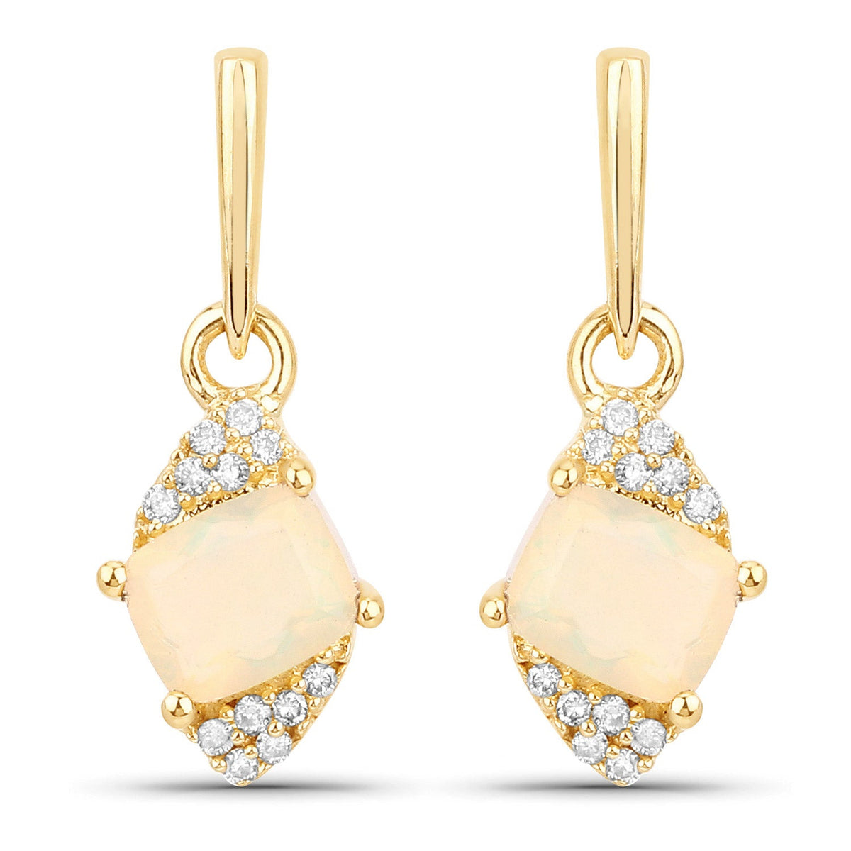 Pendientes de oro amarillo de 14 quilates con ópalo etíope genuino de 0,57 quilates y diamantes blancos - imagen 5 de 16