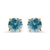 14K Yellow Gold 1.0 Cttw Treated Aqua Blue Diamond Classic Solitaire Stud Earrings (Aqua Blue Color, I2-I3 Clarity)
