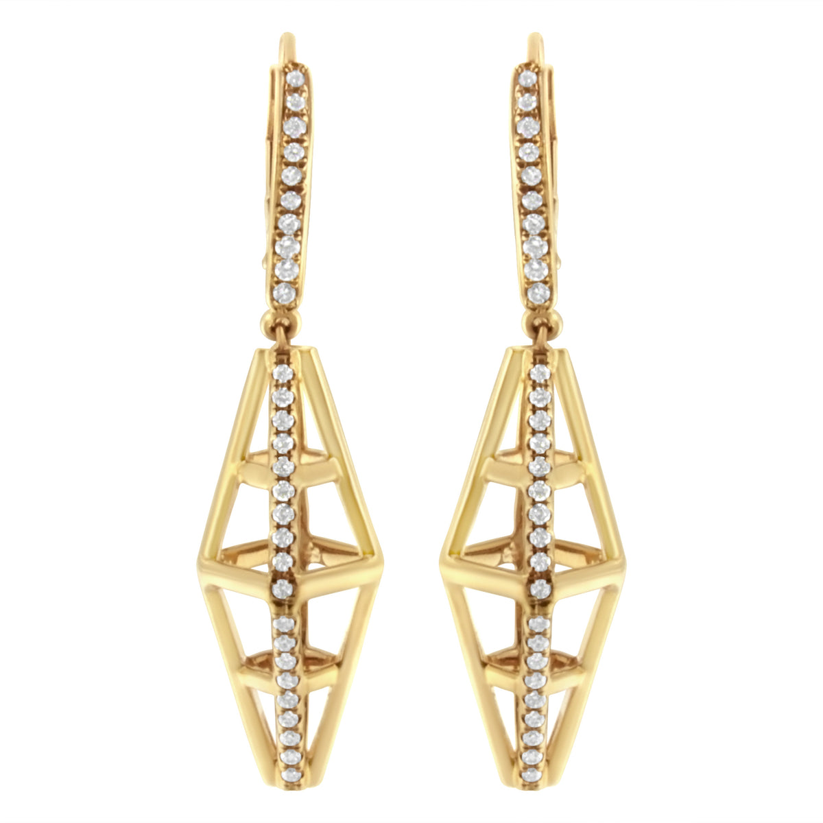 Pendientes largos colgantes geométricos de pilar con diamantes de 5/8 Cttw en oro amarillo de 14K (color G-H, claridad SI1-SI2)