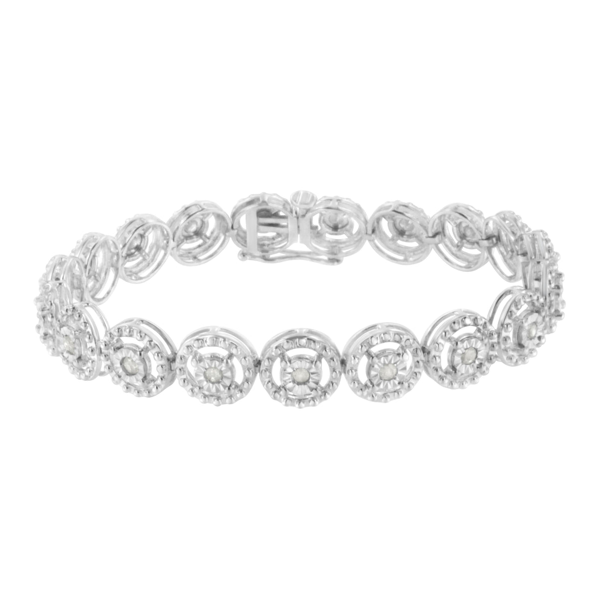 Pulsera de eslabones de moda de 7" de plata de ley .925 con diseño de círculo anidado y diamante de 1,0 Cttw con Miracle Set y rueda abierta (Color I-J, Claridad I3)