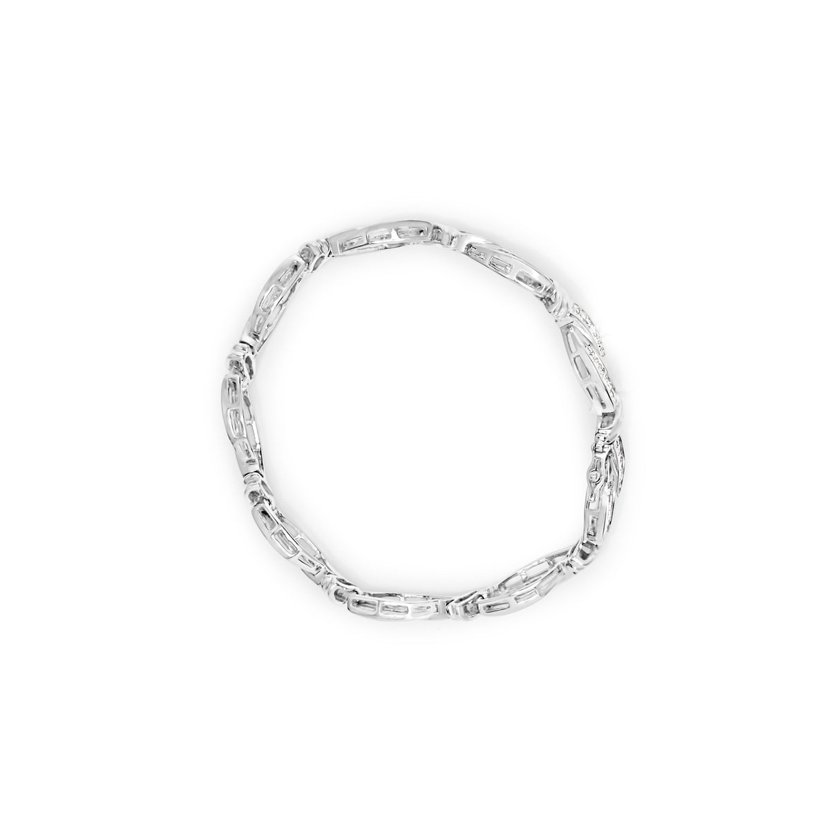 Pulsera de eslabones de oro blanco de 14 quilates con 4.0 quilates en total de diamantes de corte princesa engastados de forma invisible estilo onda (color H-I, claridad SI2-I1) - 7"