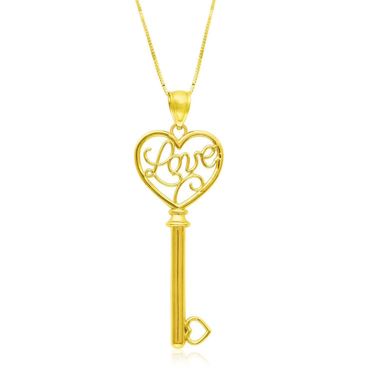 Colgante con diseño de llave esqueleto "LOVE" de oro amarillo de 14k