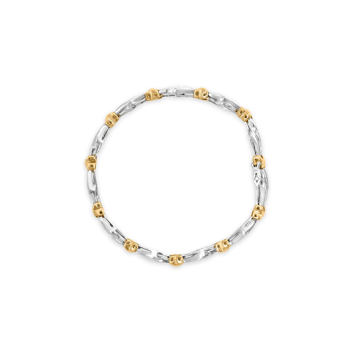 Pulsera de eslabones en espiral con diseño "X" y tejido de diamantes talla baguette engastados en carril, en oro de dos tonos de 10 quilates y 2,00 Cttw (Color H-I, Claridad I1-I2) - 7"