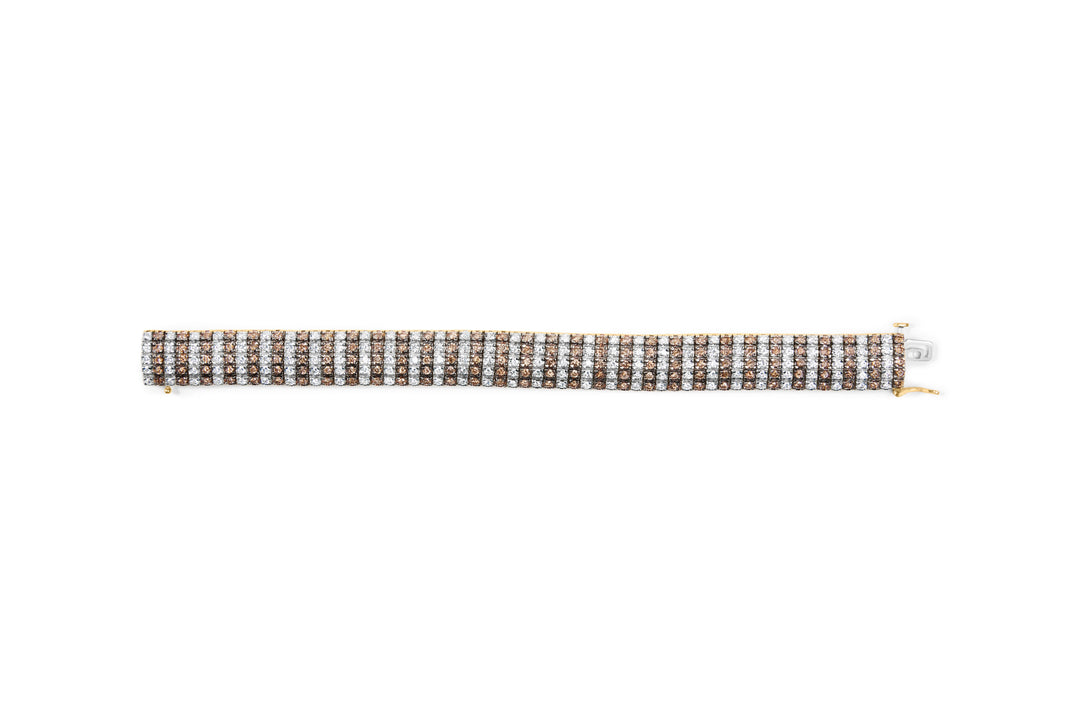 10K Yellow Gold 10-1/3 Cttw Alternating Coco Color and White Diamond 5 Row Tennis Bracelet (Brown/H-I Color, SI1-SI2 Clarity) - Size 7.25
