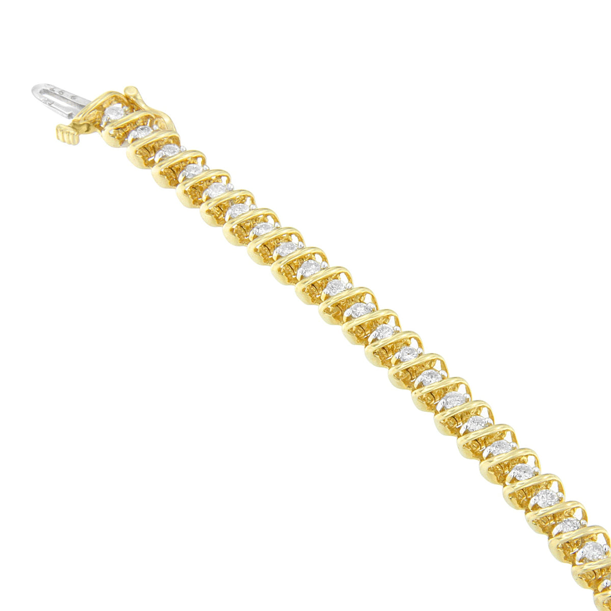 Pulsera de eslabones en espiral con diamantes de talla redonda de oro amarillo de 14 quilates (3.00 cttw, color H-I, claridad SI2-I1)