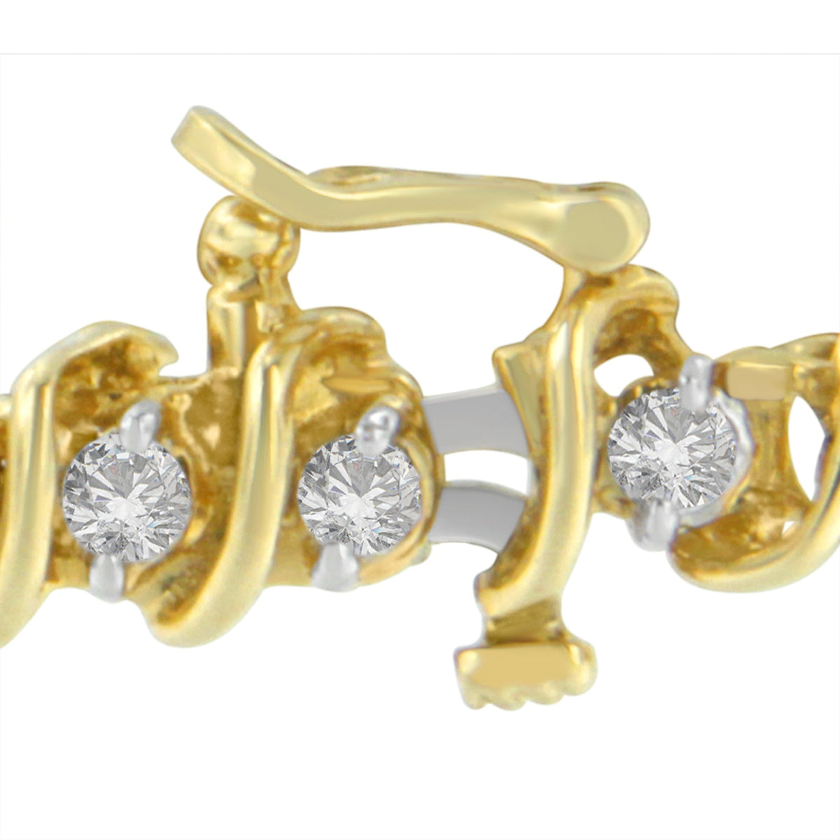 Pulsera de eslabones en espiral con diamantes de talla redonda de oro amarillo de 14 quilates (3.00 cttw, color H-I, claridad SI2-I1)