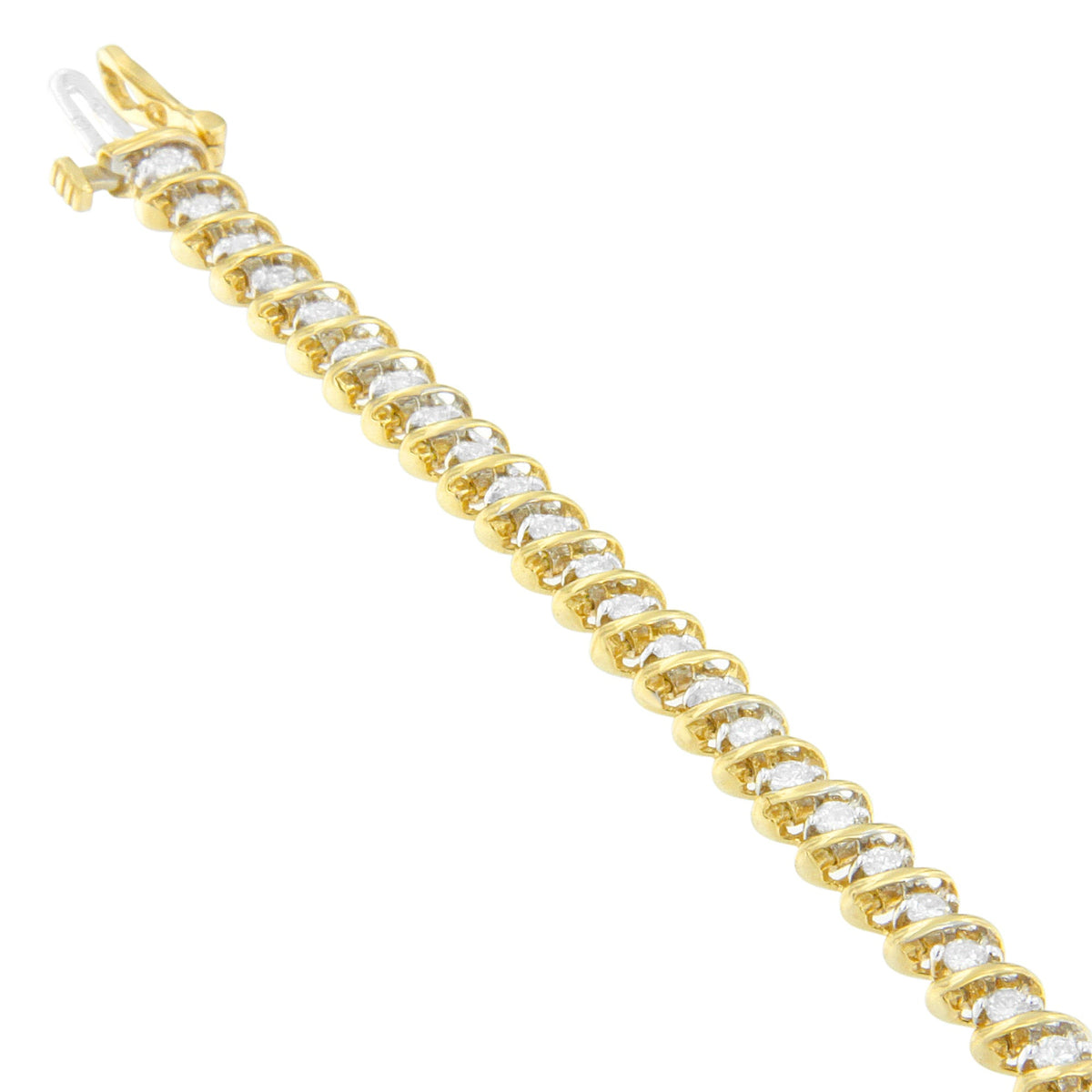 Pulsera de eslabones en espiral con diamantes redondos de oro amarillo de 18 K (2,00 quilates peso total, color I-J, claridad I1-I2)