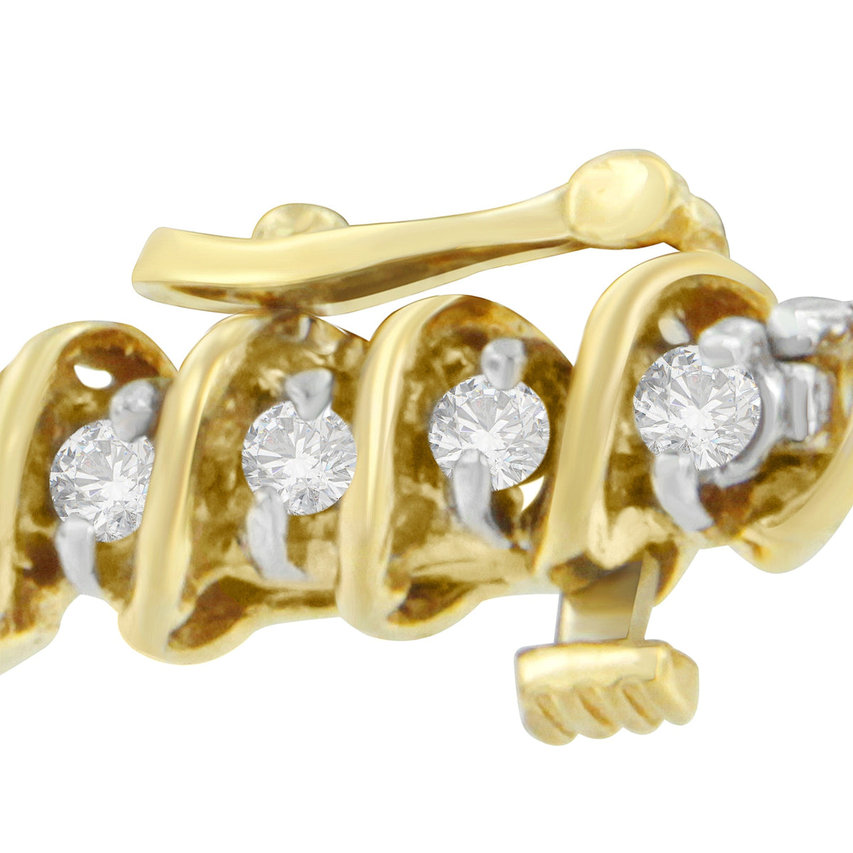 Pulsera de eslabones en espiral con diamantes redondos de oro amarillo de 18 K (2,00 quilates peso total, color I-J, claridad I1-I2)