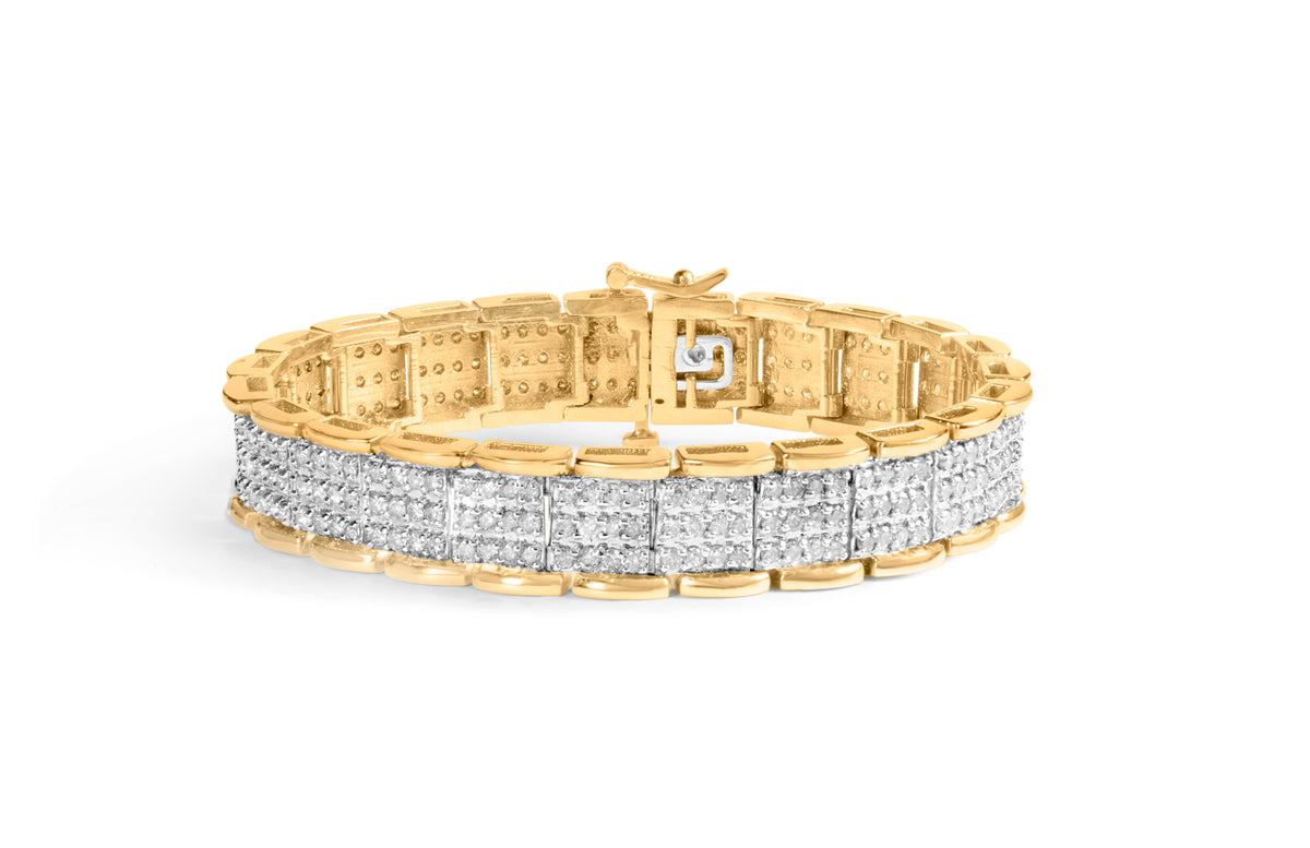 Pulsera de 7" con eslabones de oro amarillo de 10 quilates y diamantes de corte redondo de 5,00 quilates en total (color J-K, claridad I1-I2)