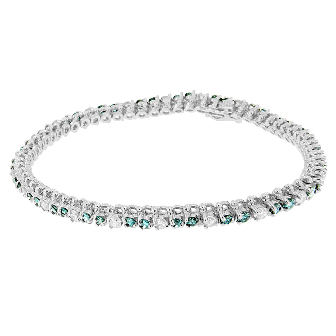 14K White Gold 4 5/8 Cttw Alternating White and Blue Diamond Martini Set Tennis Bracelet (H-I Color, I1-I2 Clarity) - 7" Inches
