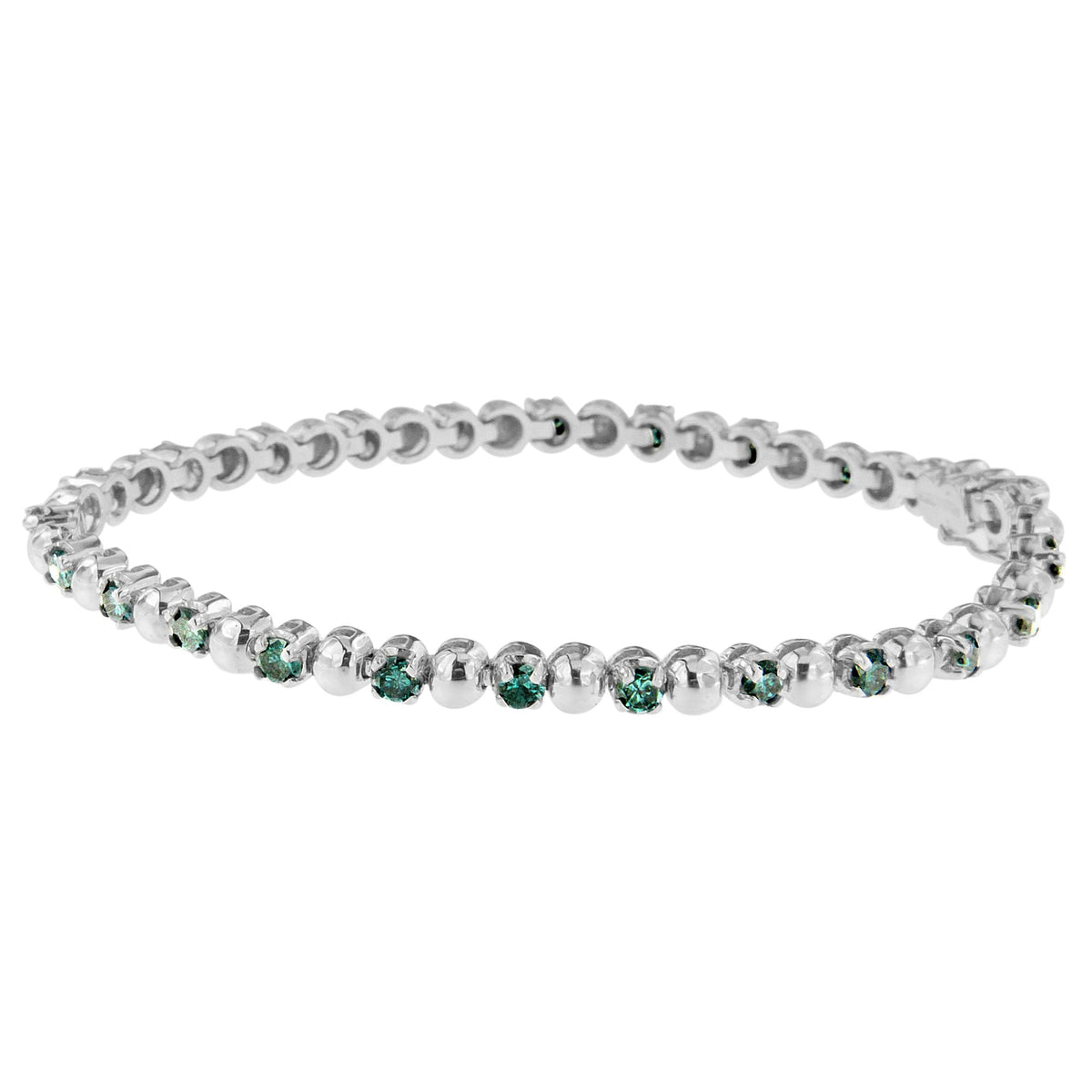 Pulsera de diamantes azules de corte redondo de oro blanco de 14 quilates (3,00 quilates en total, color azul, claridad)
