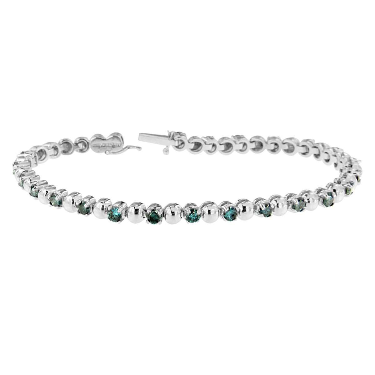 Pulsera de diamantes azules de corte redondo de oro blanco de 14 quilates (3,00 quilates en total, color azul, claridad)