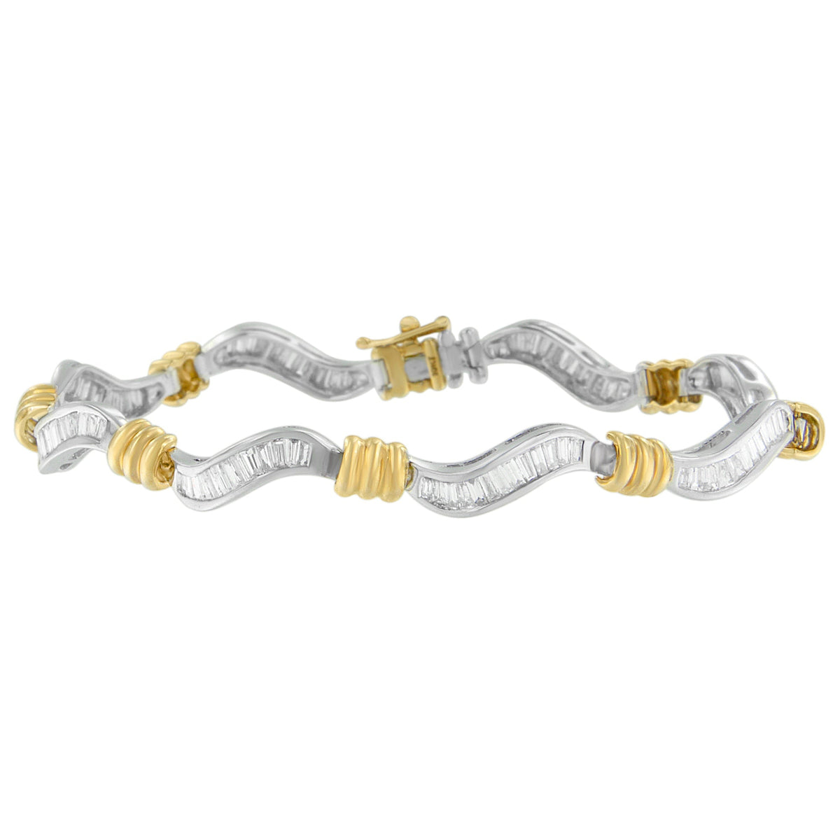 Pulsera espiral Original Classics de oro de dos tonos de 10K con diamantes corte baguette (2.00 ct. total, color H-I, claridad I1-I2)