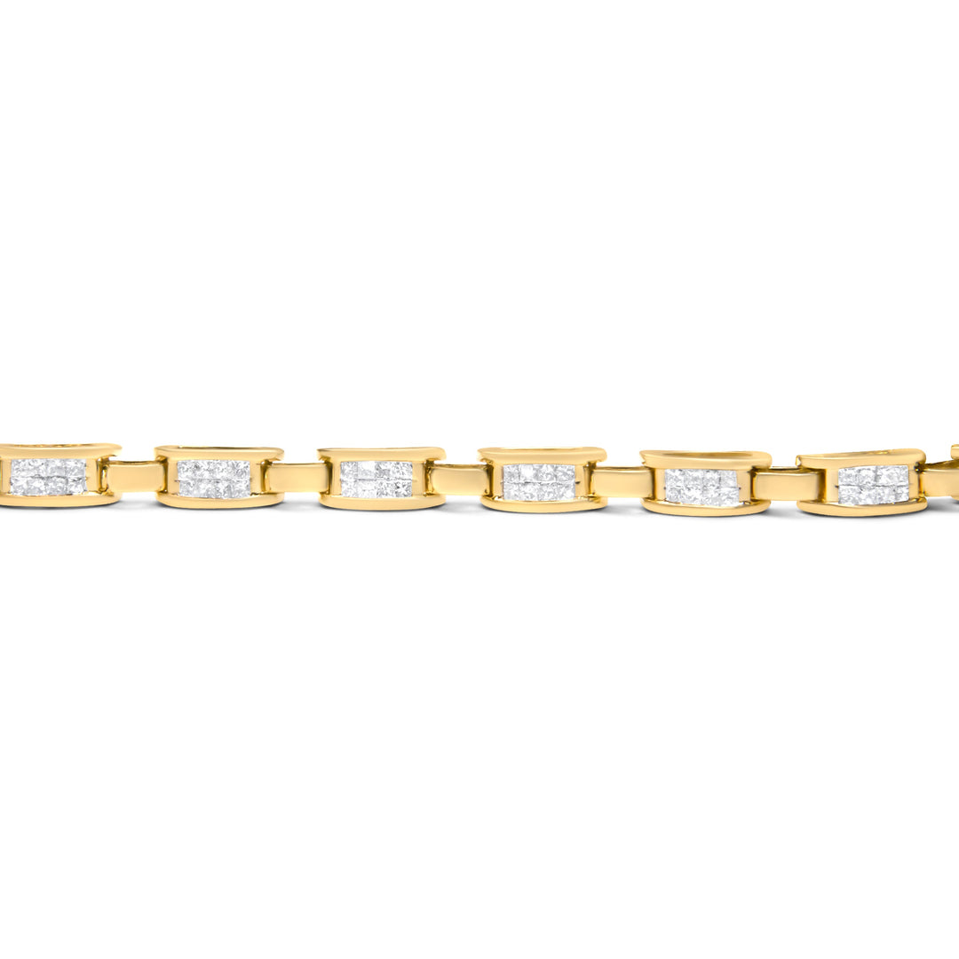 10K Yellow Gold 2.0 Cttw Invisible-Set Princess Cut Diamond Rectangular Link Bracelet (I-J Color, SI2-I1 Clarity) - 7"