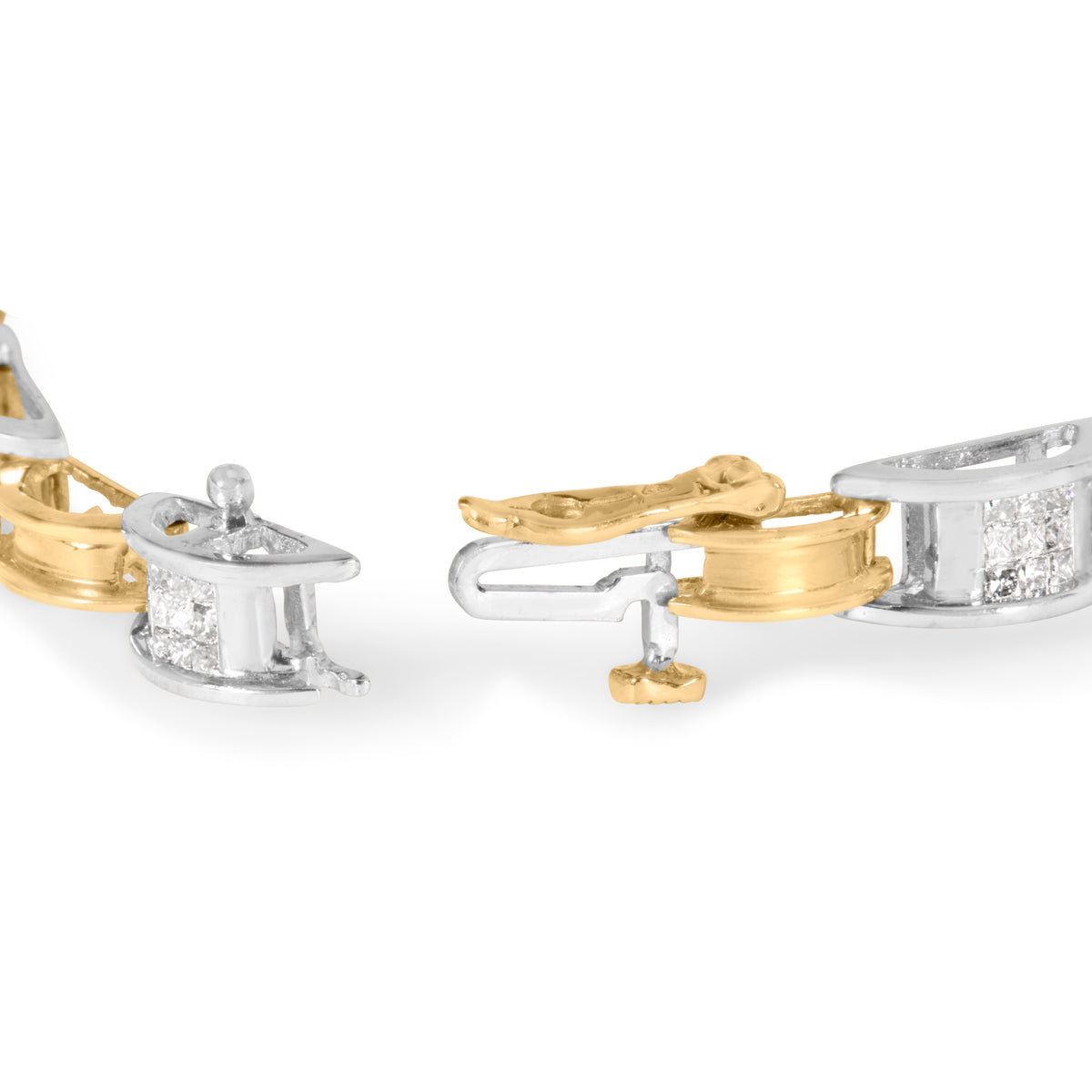 Pulsera de 7" de oro de 14K de dos tonos con eslabones y diamantes de corte princesa de 1,00 Cttw (color H-I, claridad SI1-SI2)
