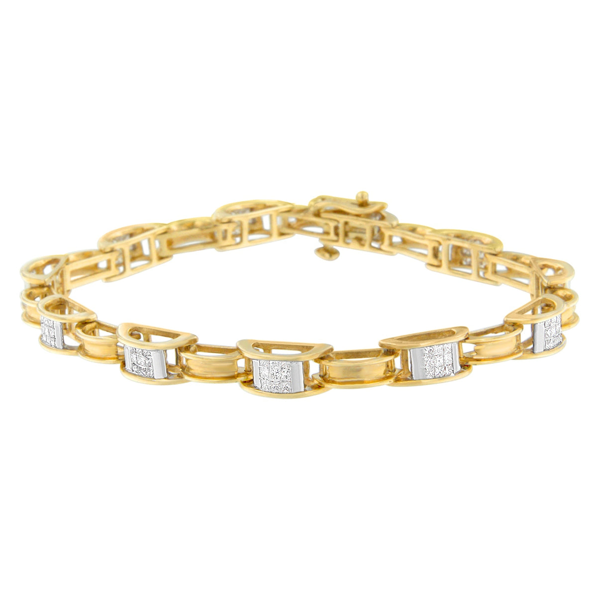 Pulsera de eslabones de cadena con diamantes talla princesa de oro amarillo de 14K (1,00 quilates peso total, color H-I, claridad SI1-SI2)