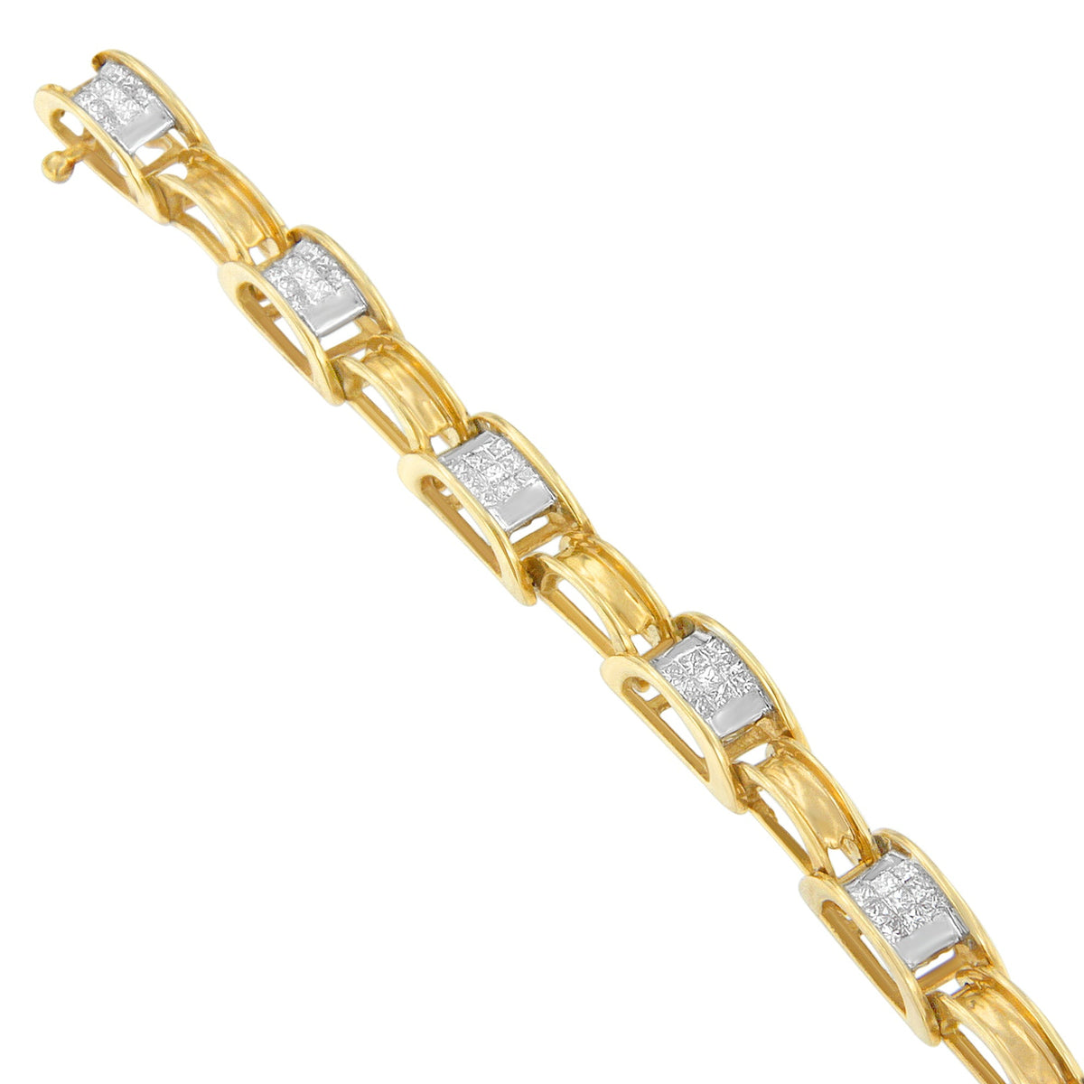 Pulsera de eslabones de cadena con diamantes talla princesa de oro amarillo de 14K (1,00 quilates peso total, color H-I, claridad SI1-SI2)