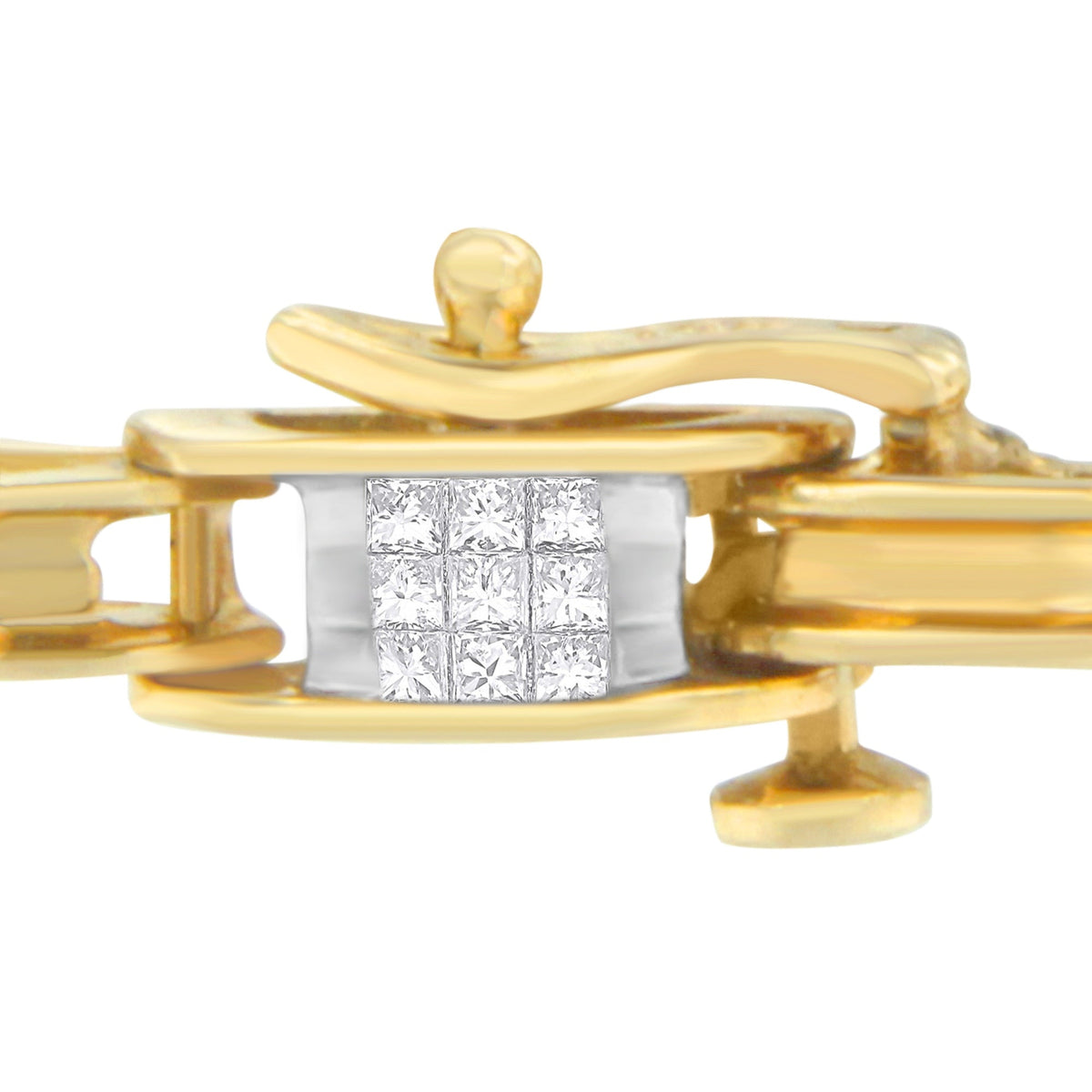 Pulsera de eslabones de cadena con diamantes talla princesa de oro amarillo de 14K (1,00 quilates peso total, color H-I, claridad SI1-SI2)