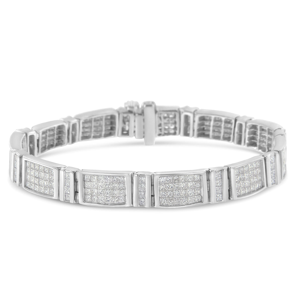 Pulsera tenis de oro blanco de 14K con eslabones rectangulares verticales y horizontales alternados, con diamantes talla princesa de 7,0 ct. (Color H-I, Claridad SI2-I1)