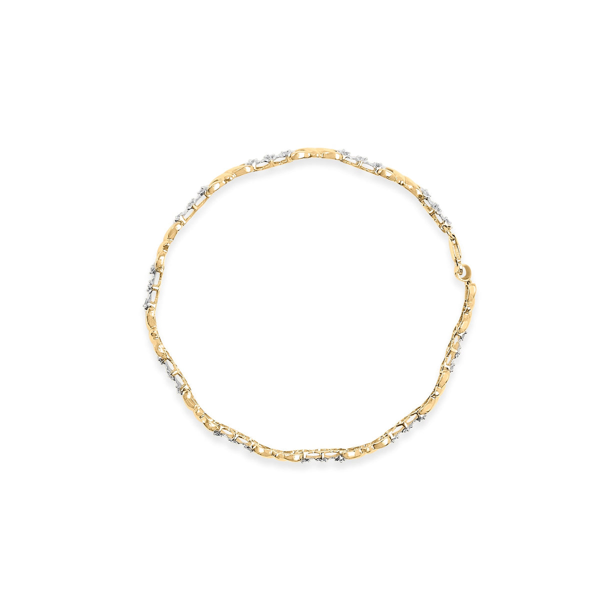 Pulsera de oro amarillo de 10k con 1/3 Cttw de diamante de 3 piedras y eslabón en X (Color I-J, Claridad I1-I2) - 7.50" pulgadas