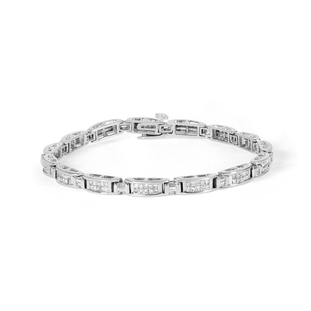 Pulsera de tenis de oro blanco de 14 quilates con diamantes talla baguette y princesa de 2,0 quilates (color H-I, claridad SI1-SI2) - 7"