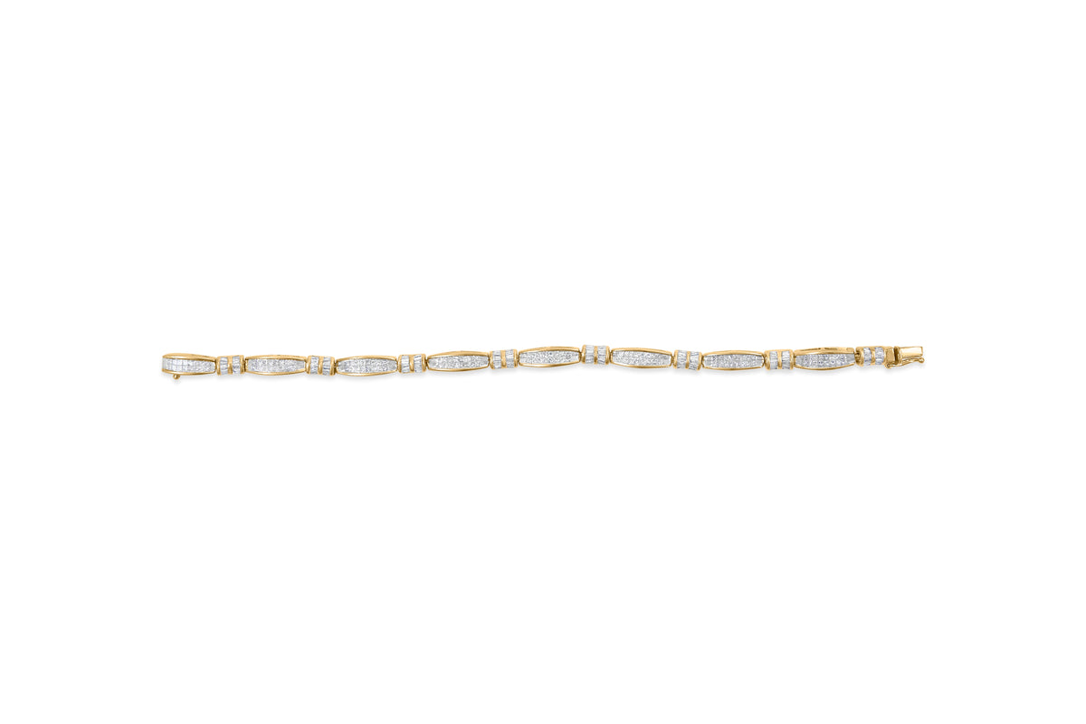 Pulsera de Oro Amarillo de 14K con Diamantes de Talla Princesa y Baguette con Adornos (3.00 cttw, Color H-I, Claridad SI1-SI2)