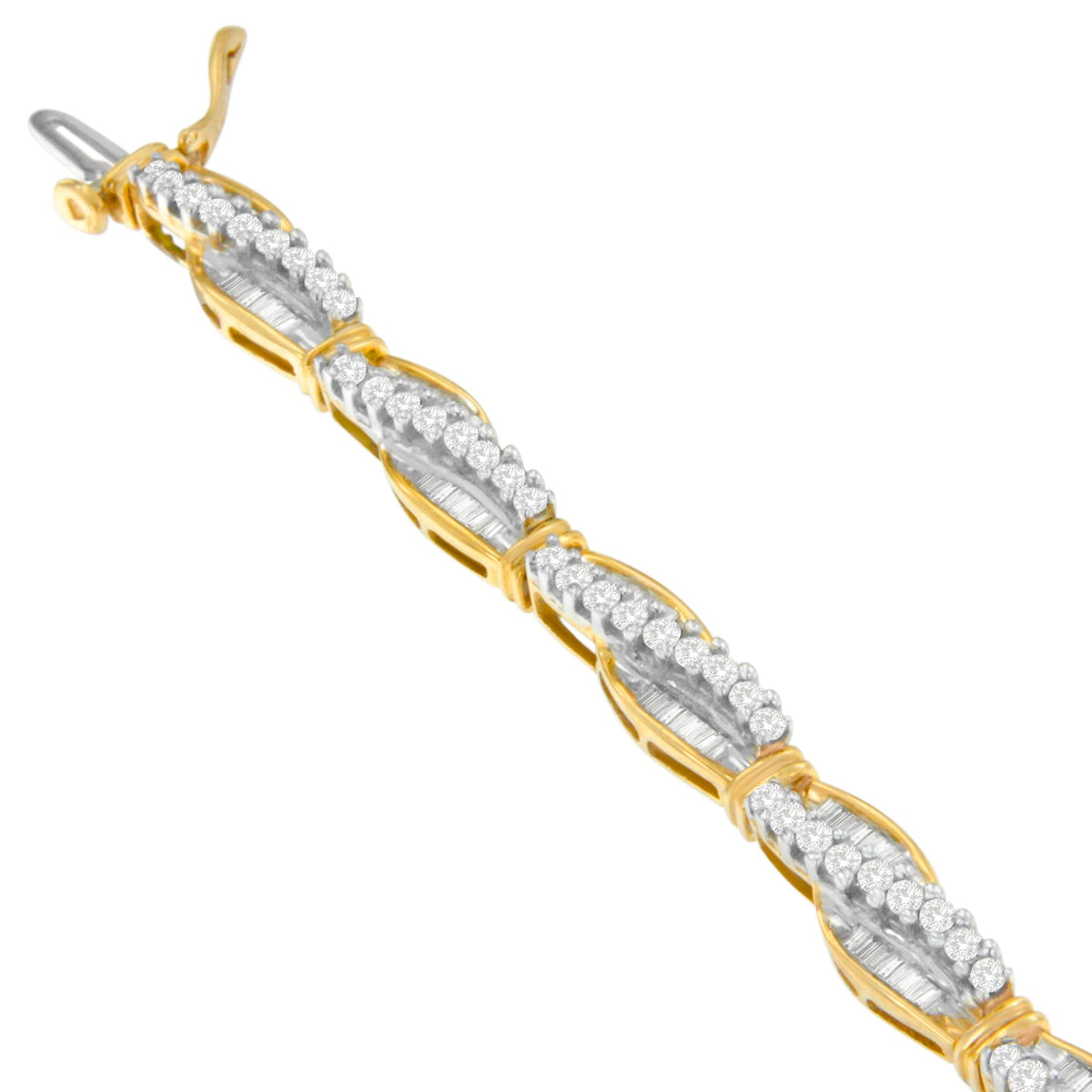 Pulsera de oro amarillo de 14 quilates con diamantes de talla redonda y baguette "Winding Love" (3,00 quilates en total, color H-I, claridad SI1-SI2)