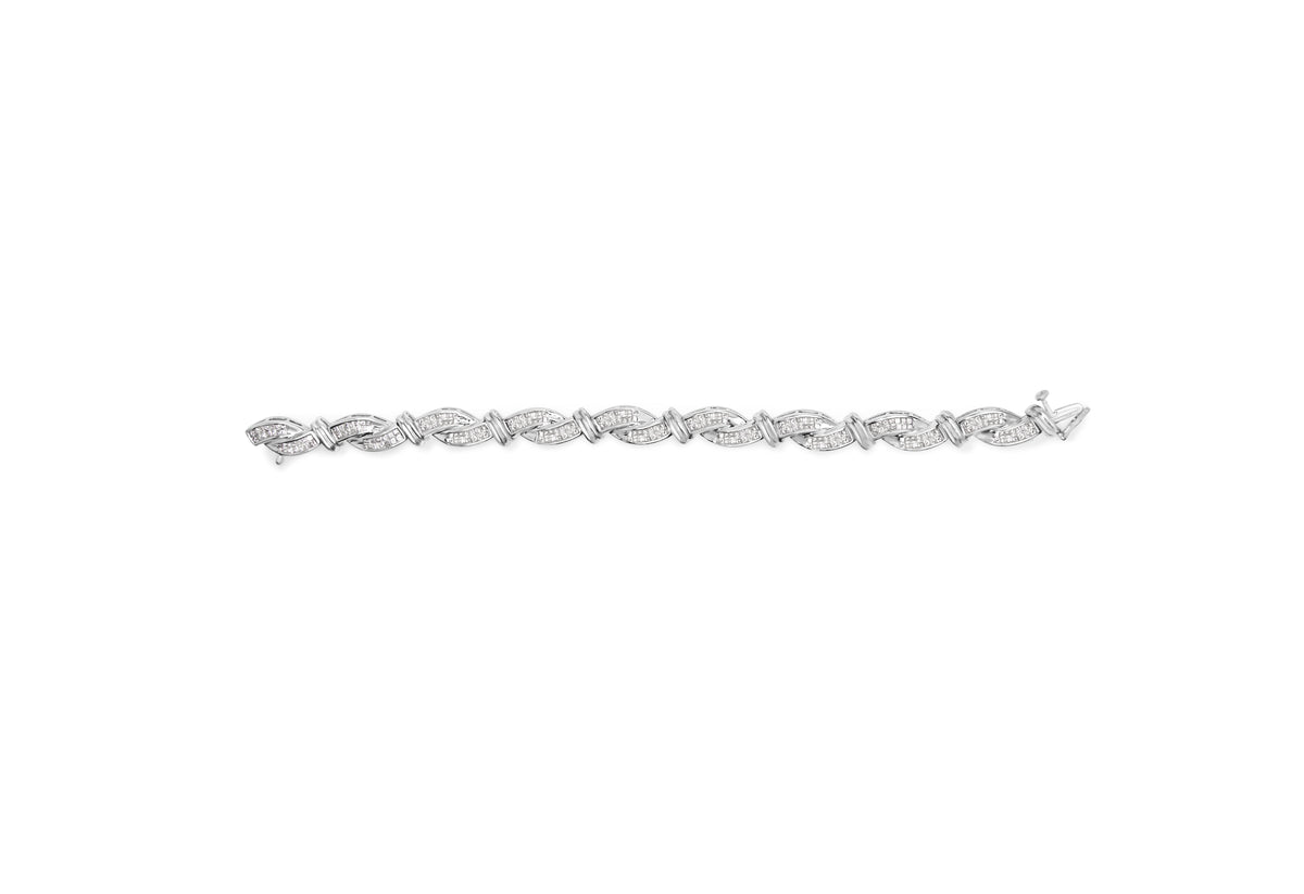 Pulsera de eslabones de oro blanco de 14 quilates con 4.0 quilates en total de diamantes de corte princesa engastados de forma invisible estilo onda (color H-I, claridad SI2-I1) - 7"