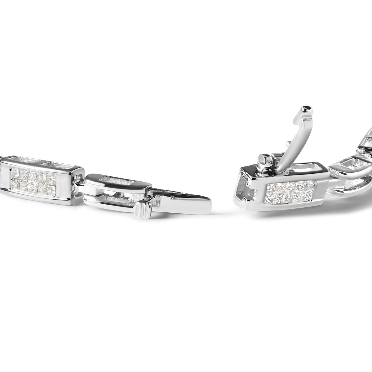 Pulsera de tenis de oro blanco de 14 quilates con diamantes de corte princesa de 1,0 quilates engastados invisibles, estaciones alternas y eslabones (color I-J, claridad I1-I2) - Tamaño 7,25" pulgadas