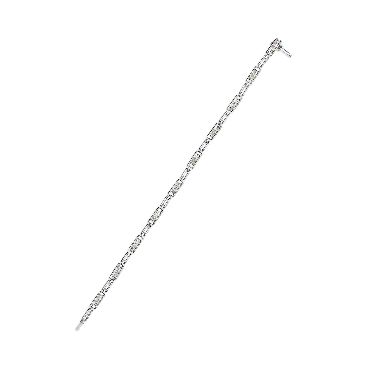 Pulsera de tenis de oro blanco de 14 quilates con diamantes de corte princesa de 1,0 quilates engastados invisibles, estaciones alternas y eslabones (color I-J, claridad I1-I2) - Tamaño 7,25" pulgadas