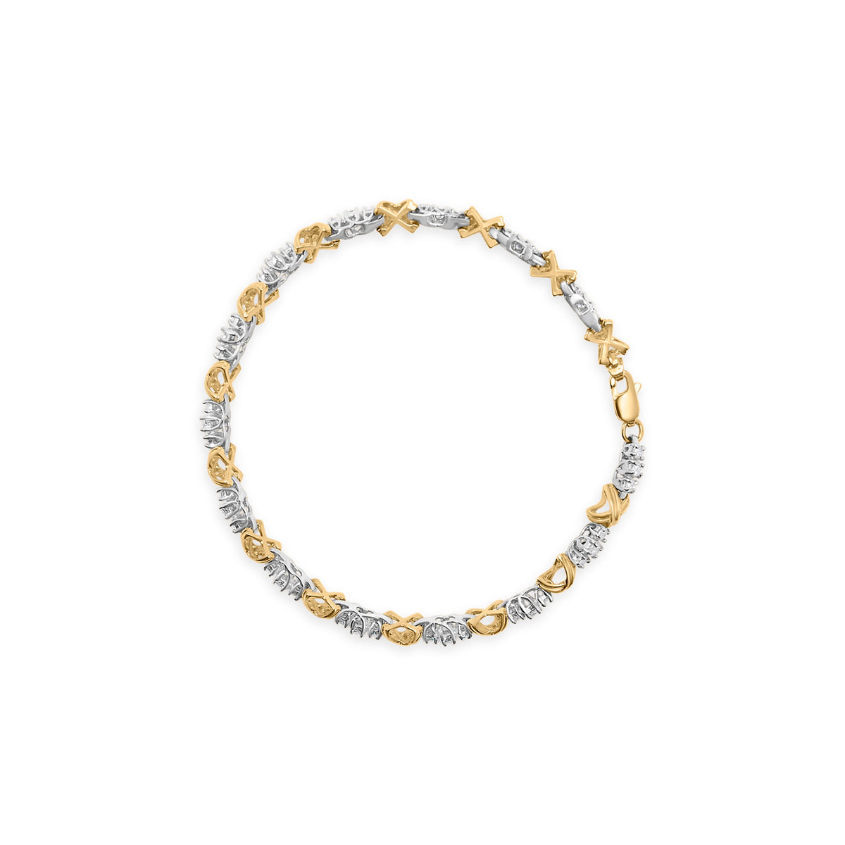 10K Two-Tone Gold 1.00 Cttw Diamond X-Link Link Bracelet