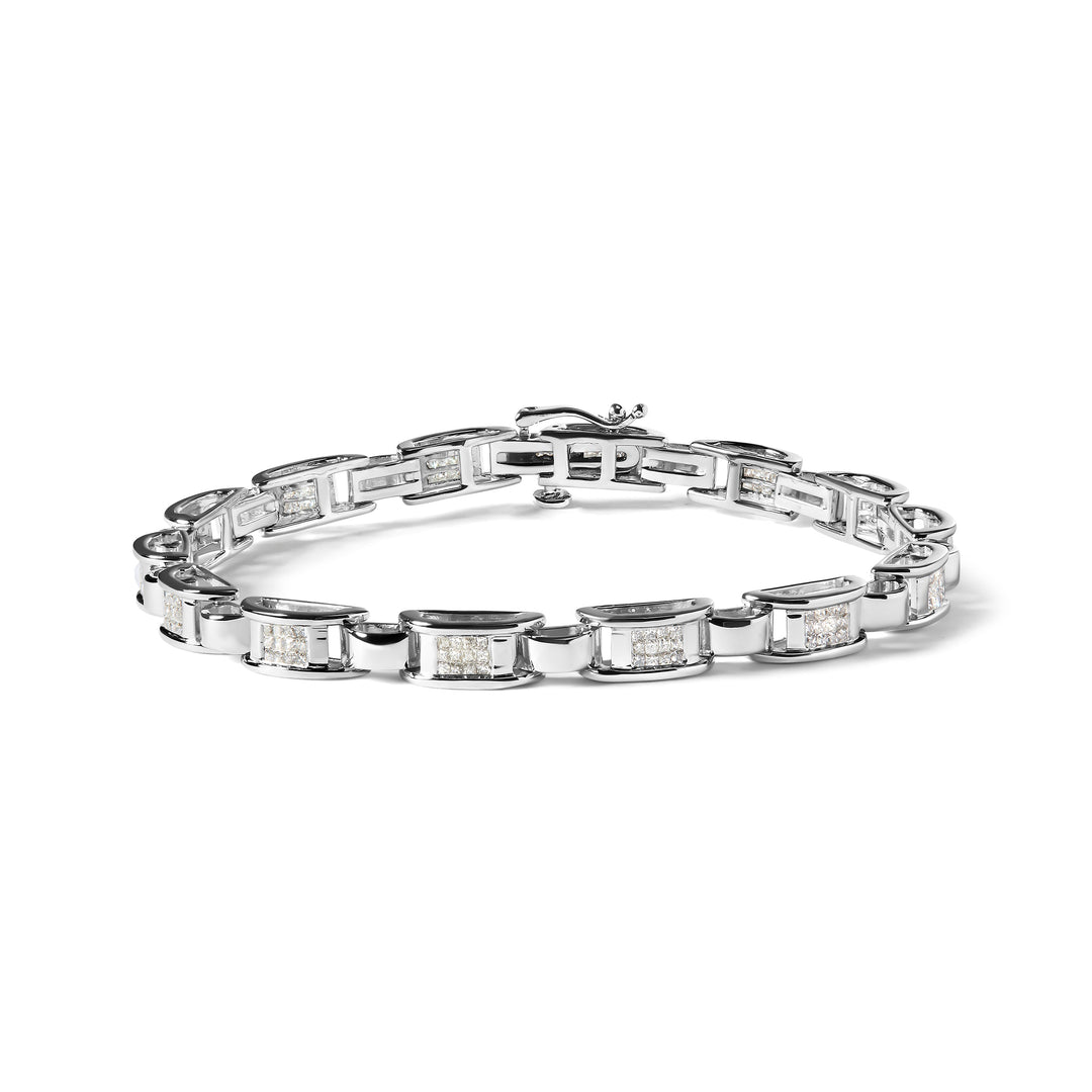 Pulsera de eslabones con diamantes de corte princesa de 1,00 quilates en oro blanco de 14 quilates (color I-J, claridad I1-I2) - Talla 7,25