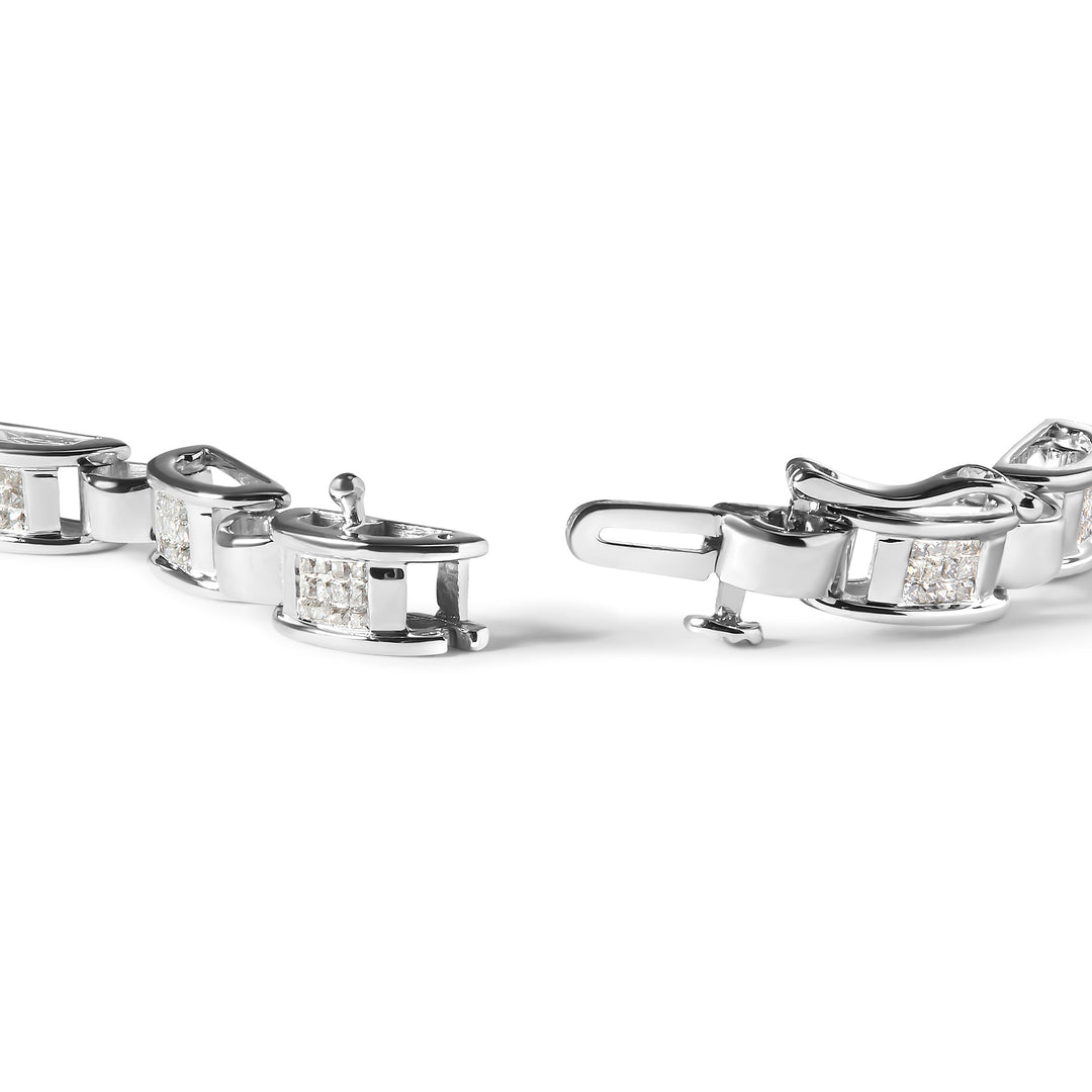 Pulsera de eslabones con diamantes de corte princesa de 1,00 quilates en oro blanco de 14 quilates (color I-J, claridad I1-I2) - Talla 7,25