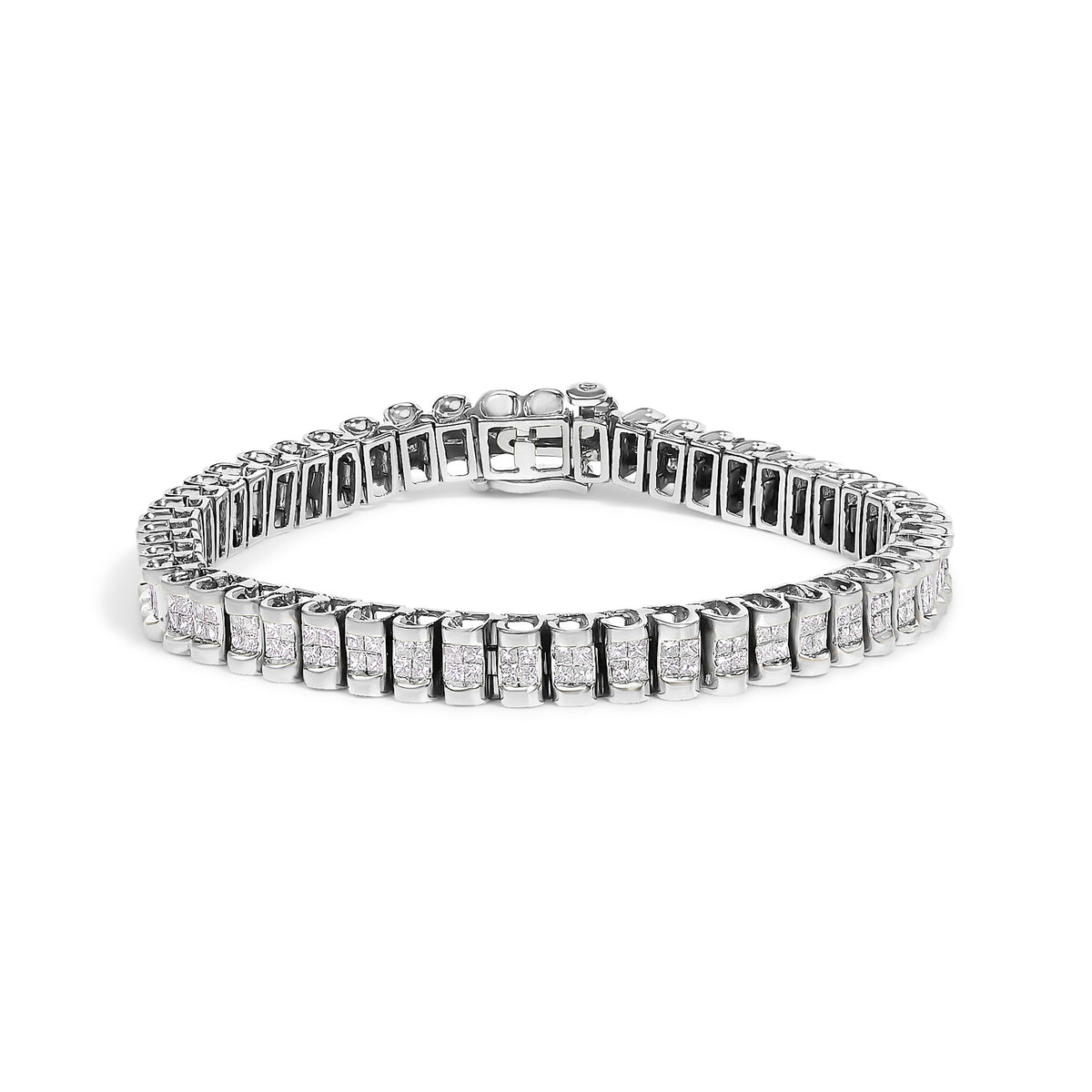 Теннисный браслет из желтого золота 14 карат с невидимой закрепкой Princess Cut Quad, 3,0 карата общий вес (цвет H-I, чистота SI1-SI2) - 7 дюймов