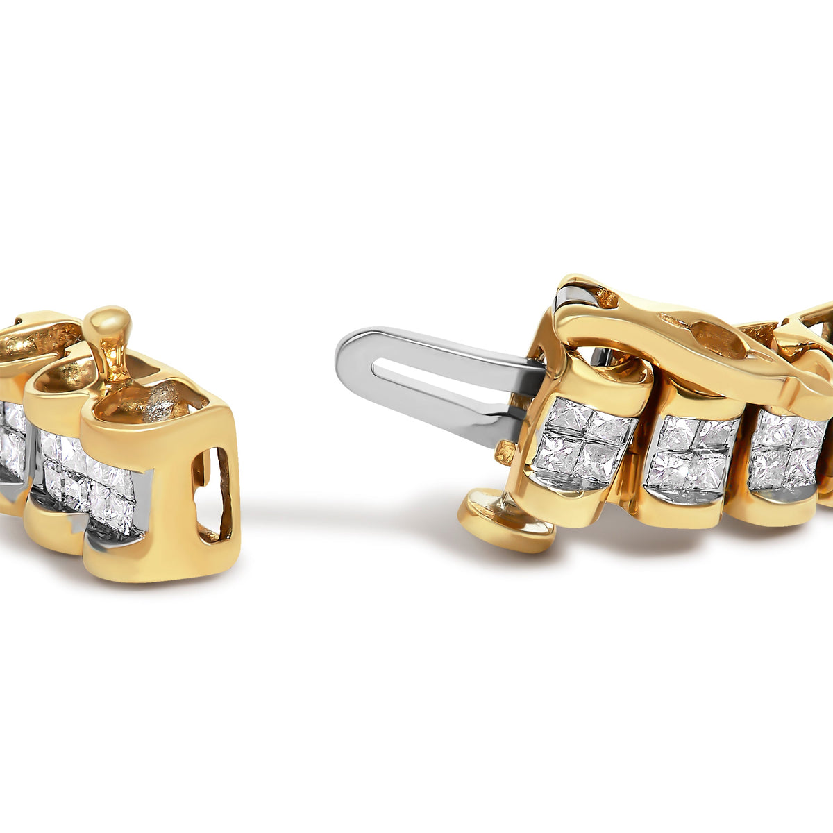 Теннисный браслет из желтого золота 14 карат с невидимой закрепкой Princess Cut Quad, 3,0 карата общий вес (цвет H-I, чистота SI1-SI2) - 7 дюймов