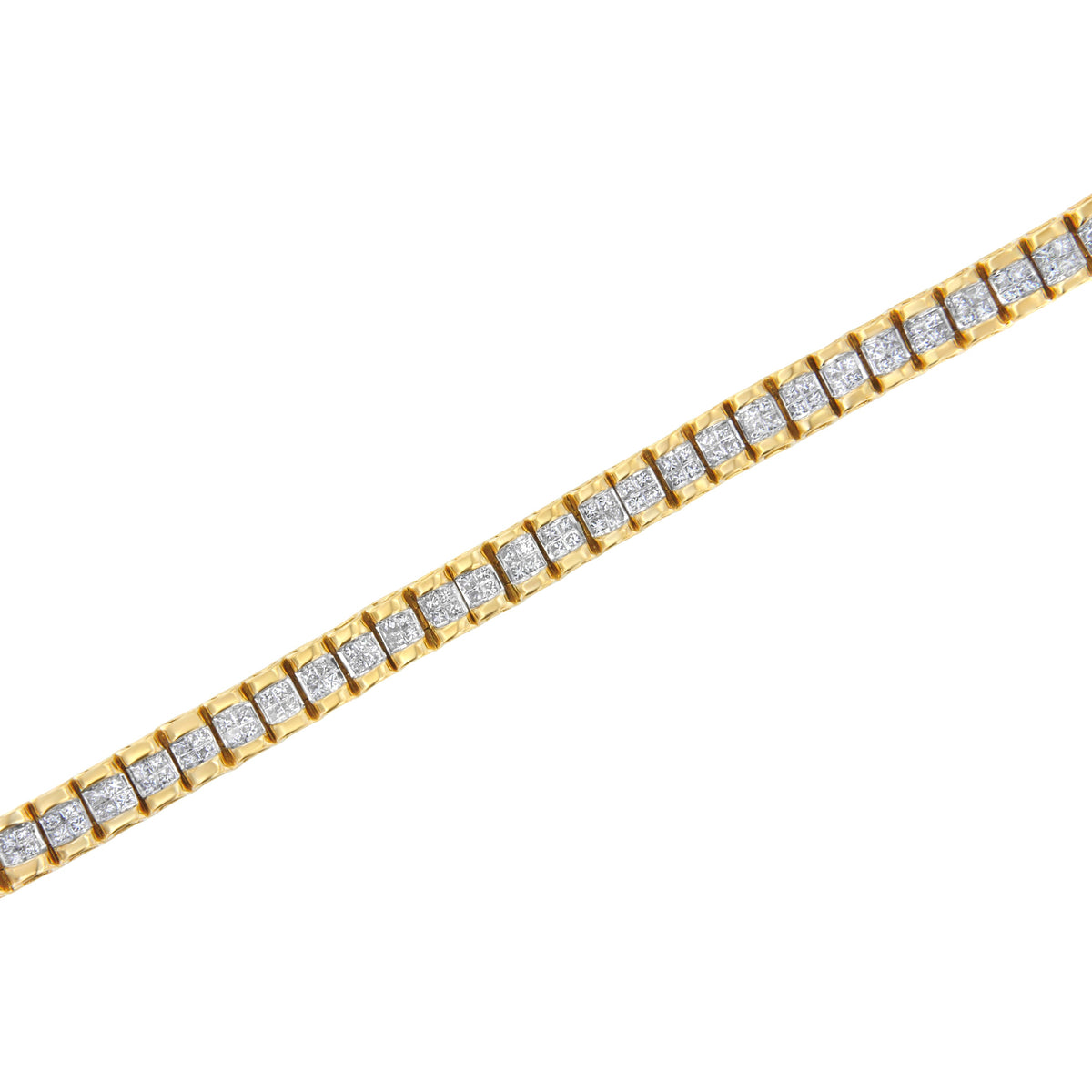 Теннисный браслет из желтого золота 14 карат с невидимой закрепкой Princess Cut Quad, 3,0 карата общий вес (цвет H-I, чистота SI1-SI2) - 7 дюймов