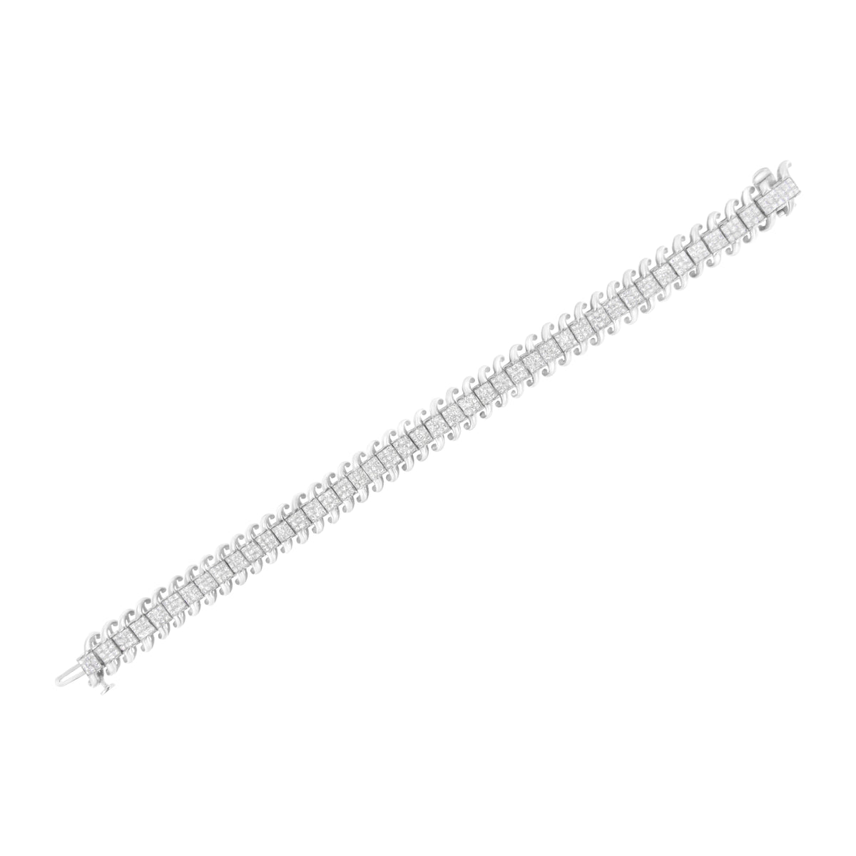 Pulsera de tenis de oro blanco de 14 quilates con diamantes de talla princesa de 5,0 quilates engastados invisibles en forma de S ondulada de 7" (color G-H, claridad SI1-SI2)