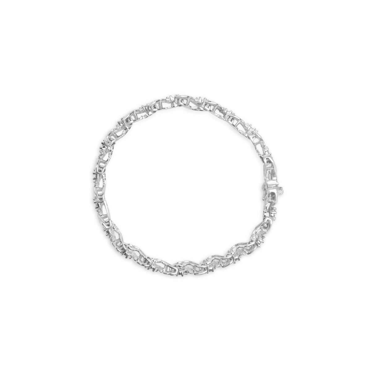 Pulsera de eslabones en espiral y grupo de diamantes de oro blanco de 14 quilates y 2,00 Cttw (Color I-J, Claridad I1-I2) - 7"