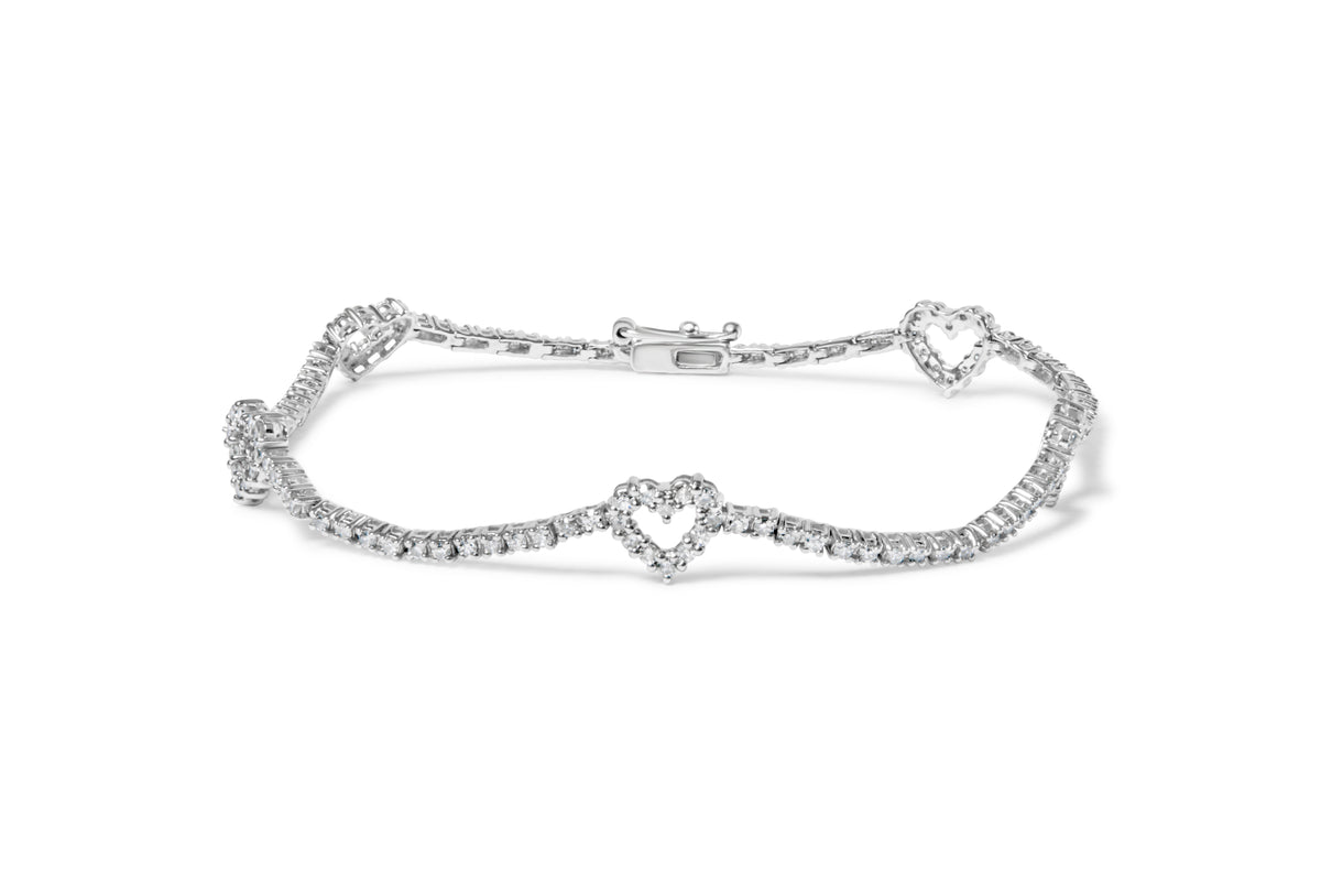 Pulsera tipo brazalete de oro blanco de 14 quilates con 1 1/2 quilates de diamante, motivo de corazones (color H-I, claridad I1-I2) - 7.5 pulgadas
